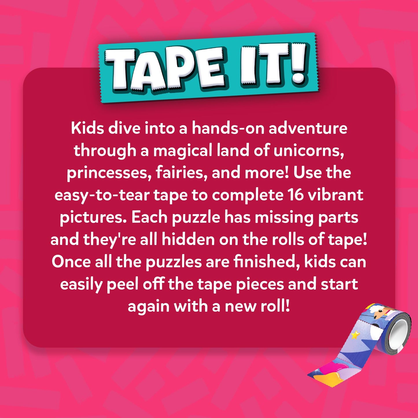 Skillmatics Tape It Puzzle Activity – Unicorn & Princess Sticker Puzzles, 300+ Easy-Tear Stickers