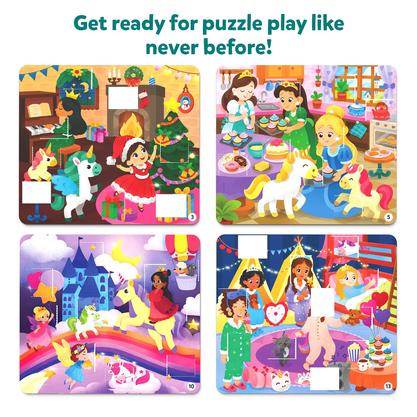 Skillmatics Tape It Puzzle Activity – Unicorn & Princess Sticker Puzzles, 300+ Easy-Tear Stickers