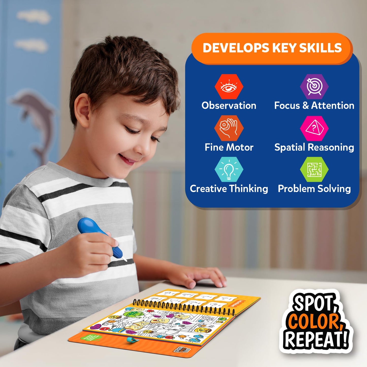 Skillmatics Reusable Search & Find Book - Water Spotter | Mess-Free Learning for Kids 4-8