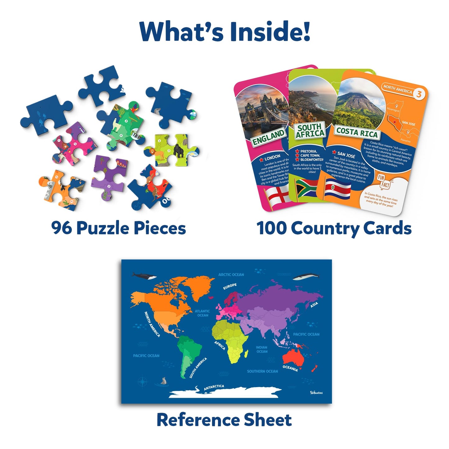 Skillmatics World Map Puzzle – 96-Piece Geography Puzzle with 400+ Facts for Kids 6–12