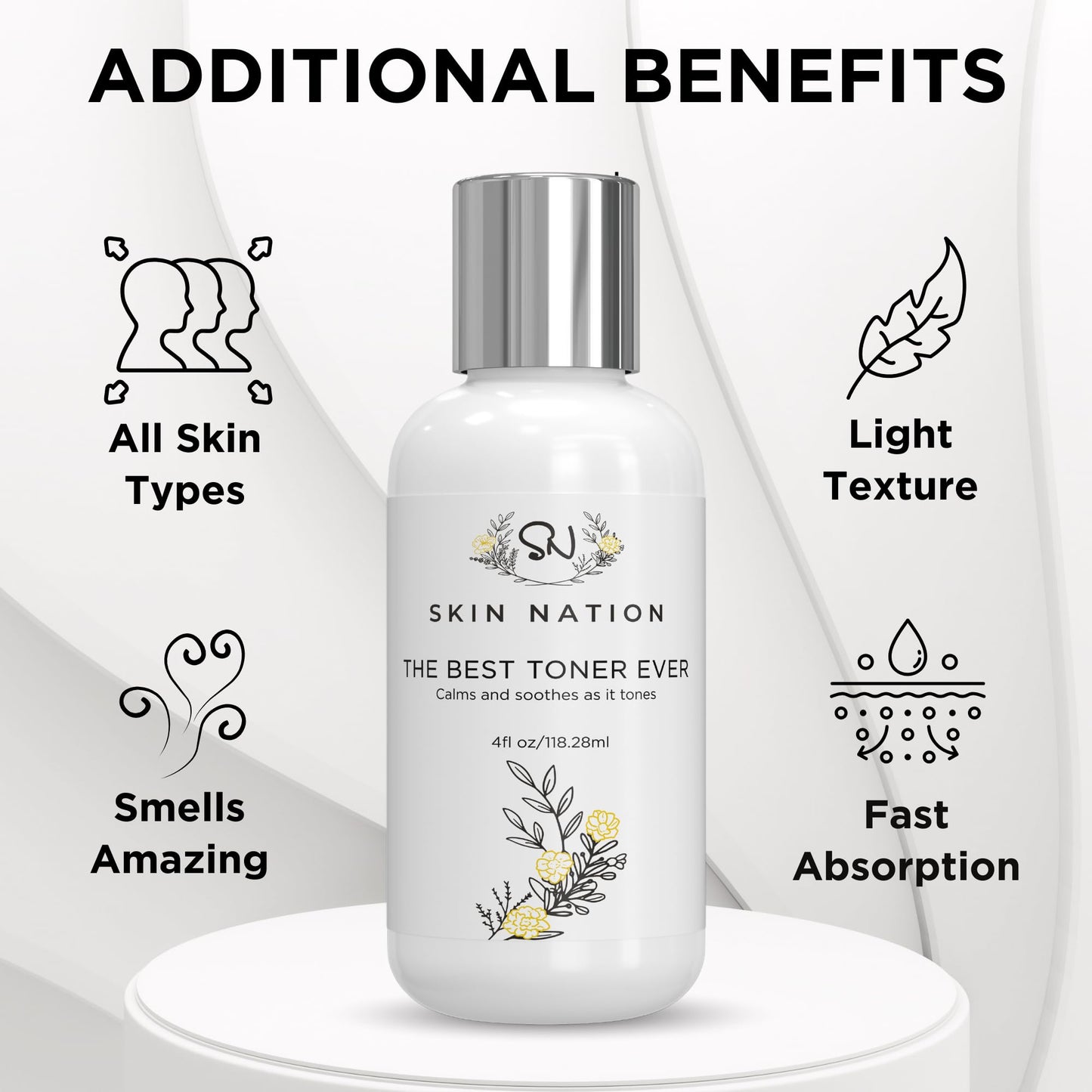 Skin Nation Hydrating Rosewater Toner – Alcohol-Free, Aloe & Chamomile, All Skin Types | 4 fl oz