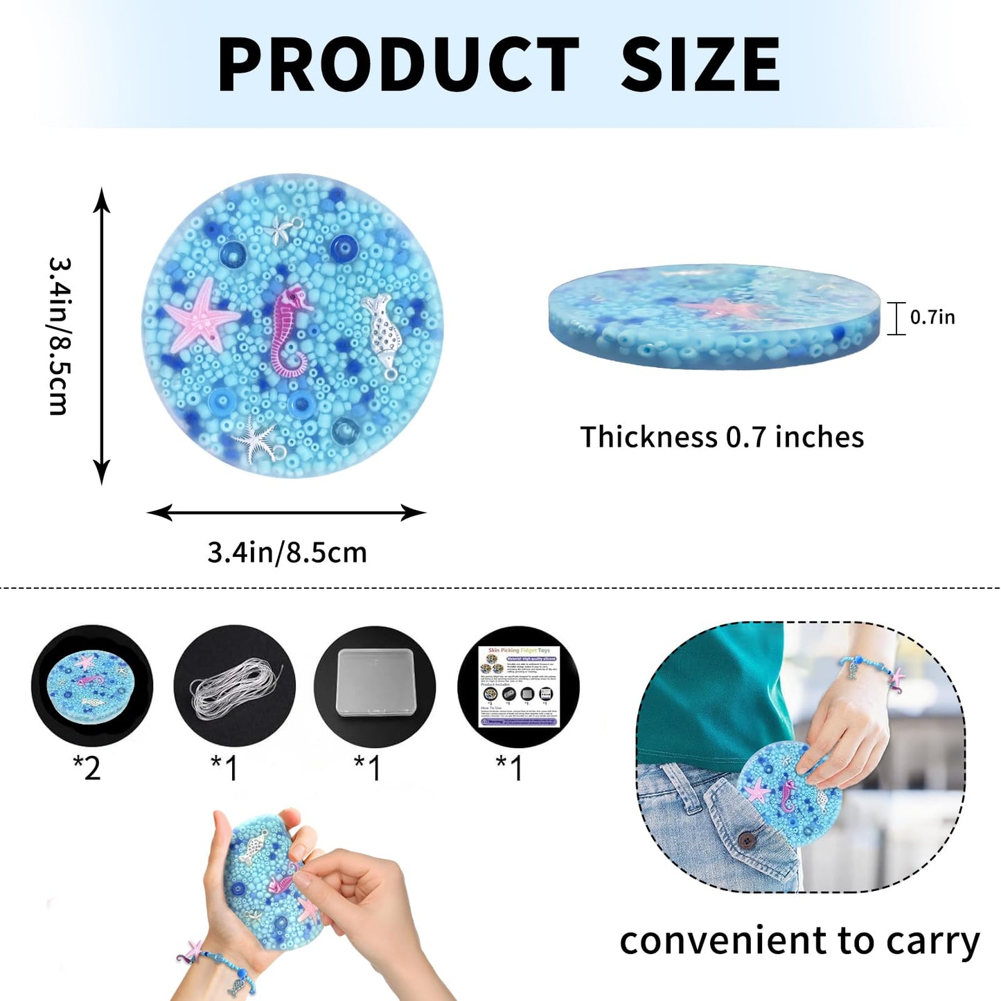 2 Pack Skin Picking Fidget Pads for Dermatillomania & Trichotillomania — Quiet, Non-Toxic Silicone (Blue)