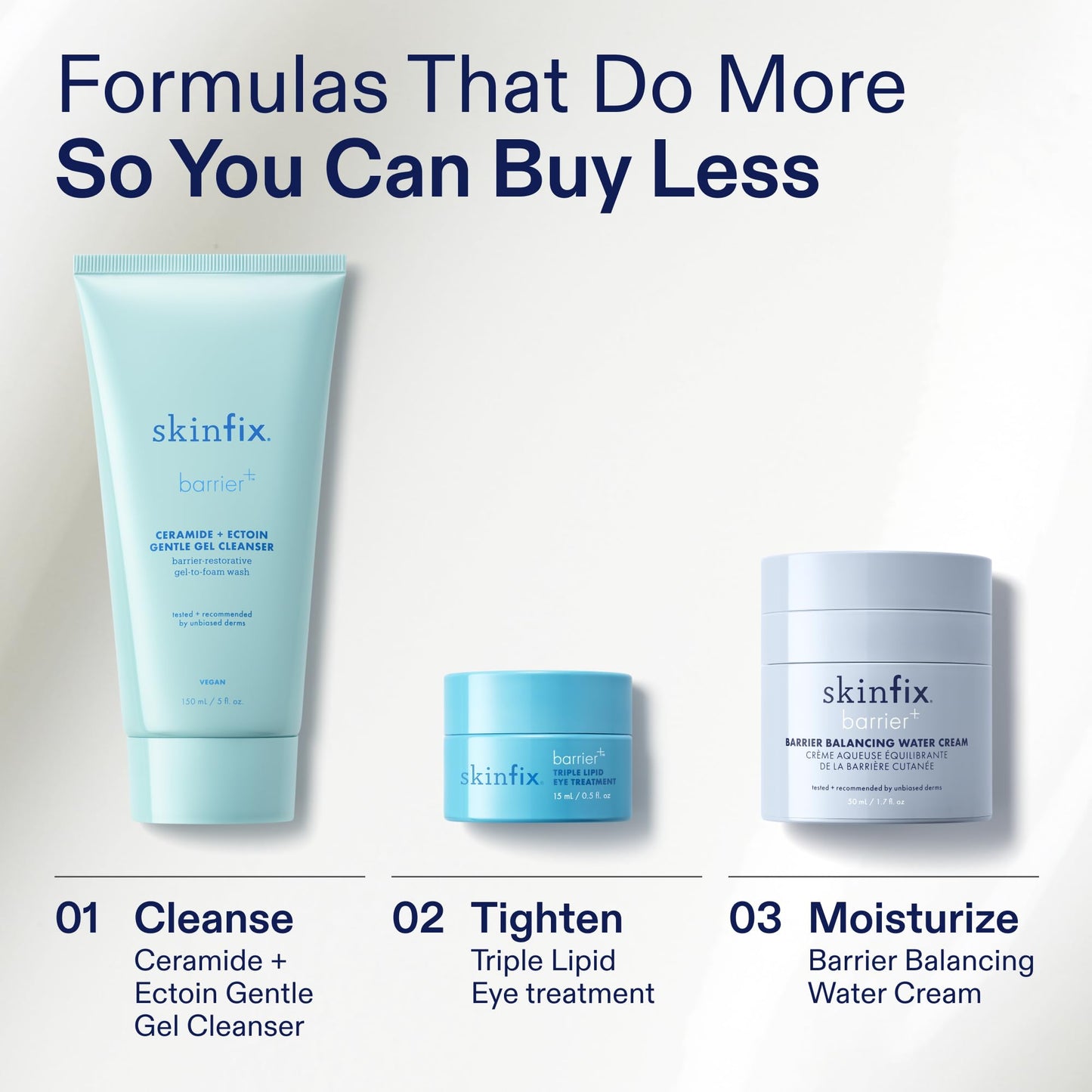 Skinfix Balancing Cleanse + Moisturize Set – Hyaluronic Acid, Mini Ceramide + Ectoin Gentle Gel Cleanser & Barrier Balancing Water Cream – Vegan