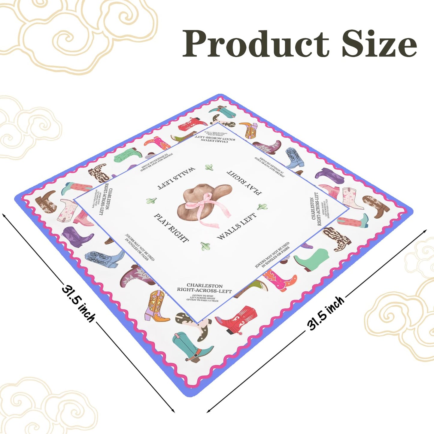SkipTiger Western Cowboy Mahjong Mat – 31.5 x 31.5 in, Pink Bow Cowgirl Hat & Boots, Non-Slip