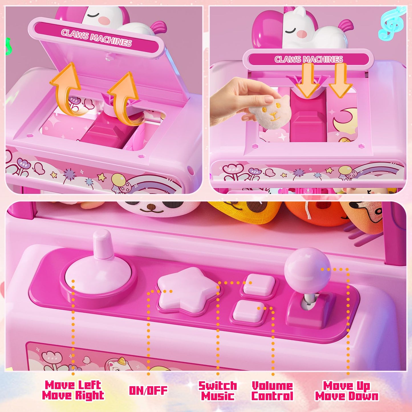 Skirfy Claws Machines for Kids 6+ | Unicorn Design Mini Arcade with 20 Plush Toys