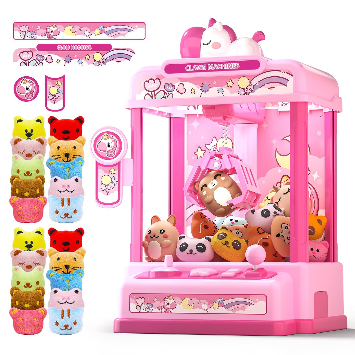 Skirfy Claws Machines for Kids 6+ | Unicorn Design Mini Arcade with 20 Plush Toys