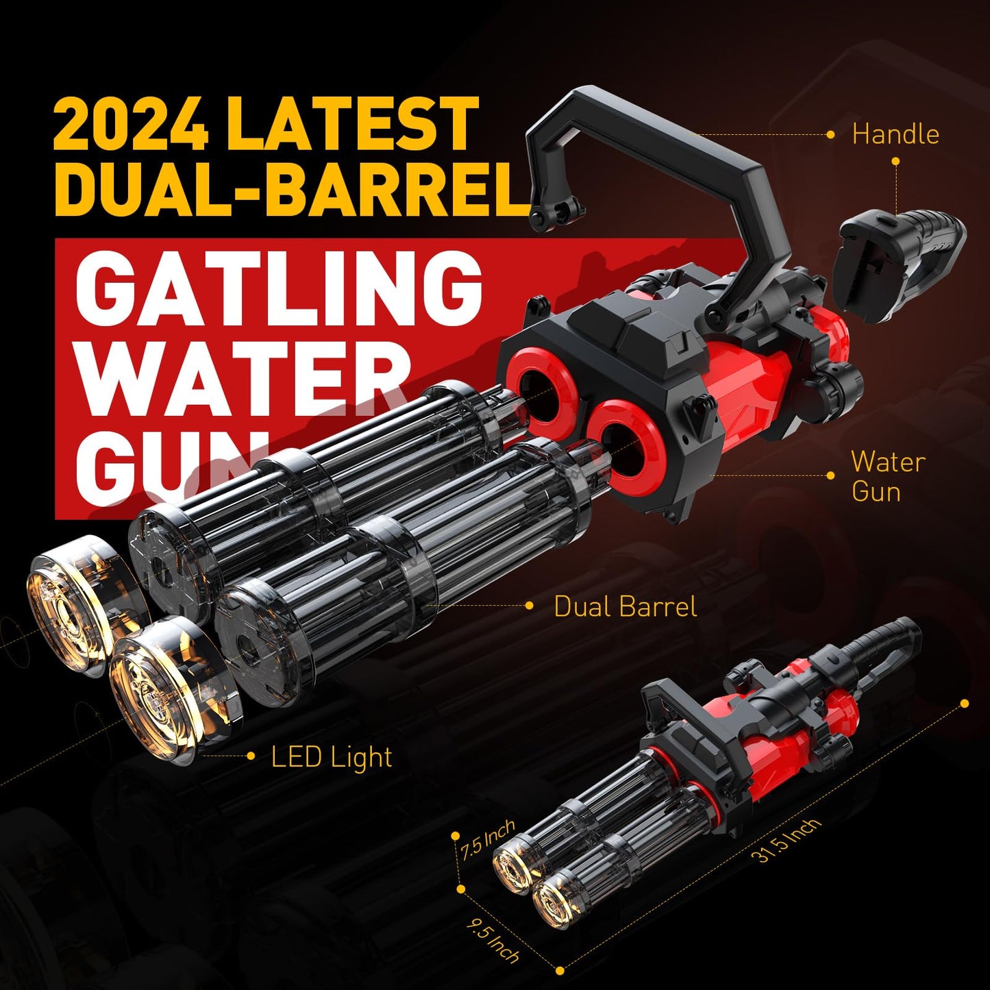 Skirfy Gatling Electric Water Gun – Dual-Barrel, 49FT Range, LED Lights
