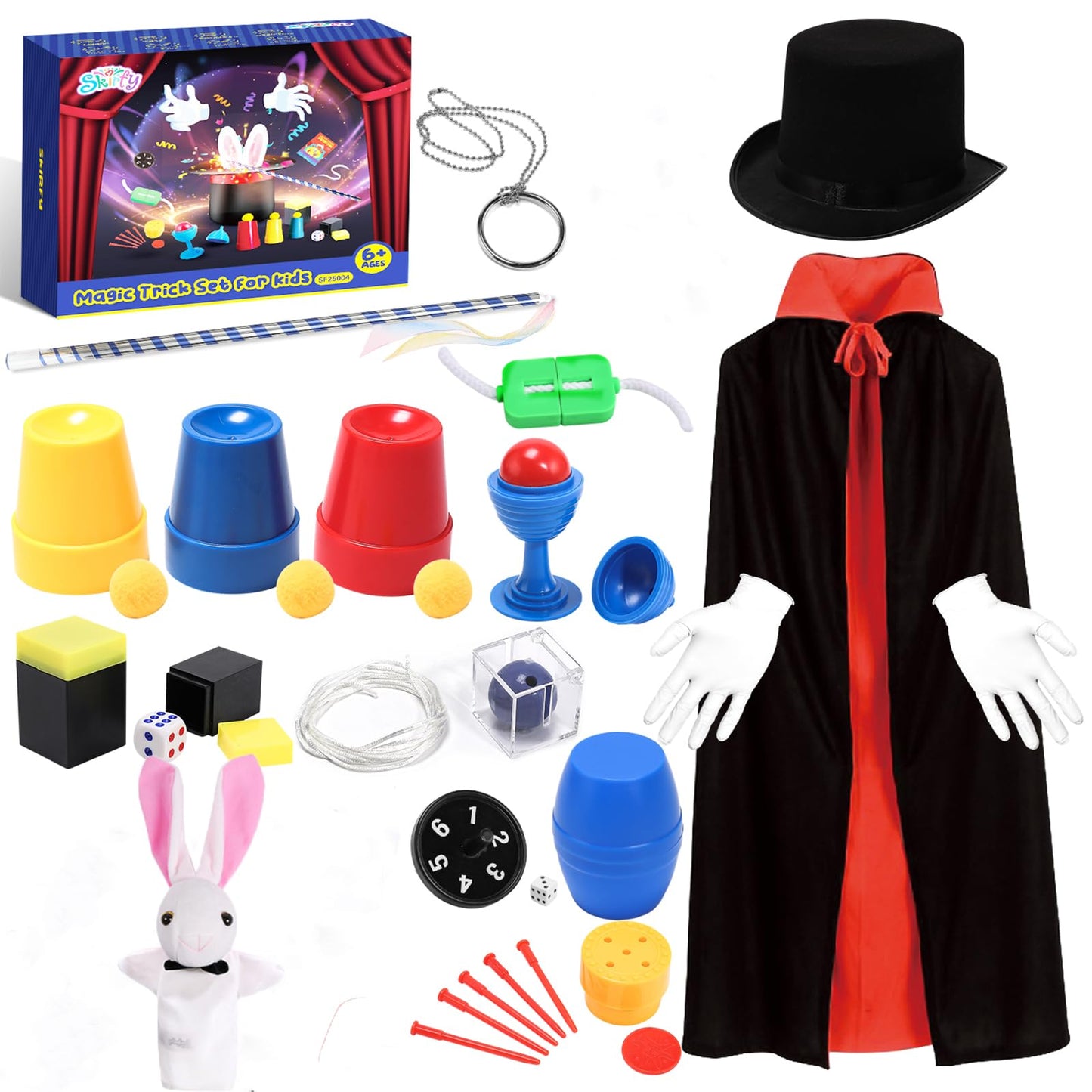 Skirfy Magic Tricks Kit for Kids 6-12 Includes Costume & Wand