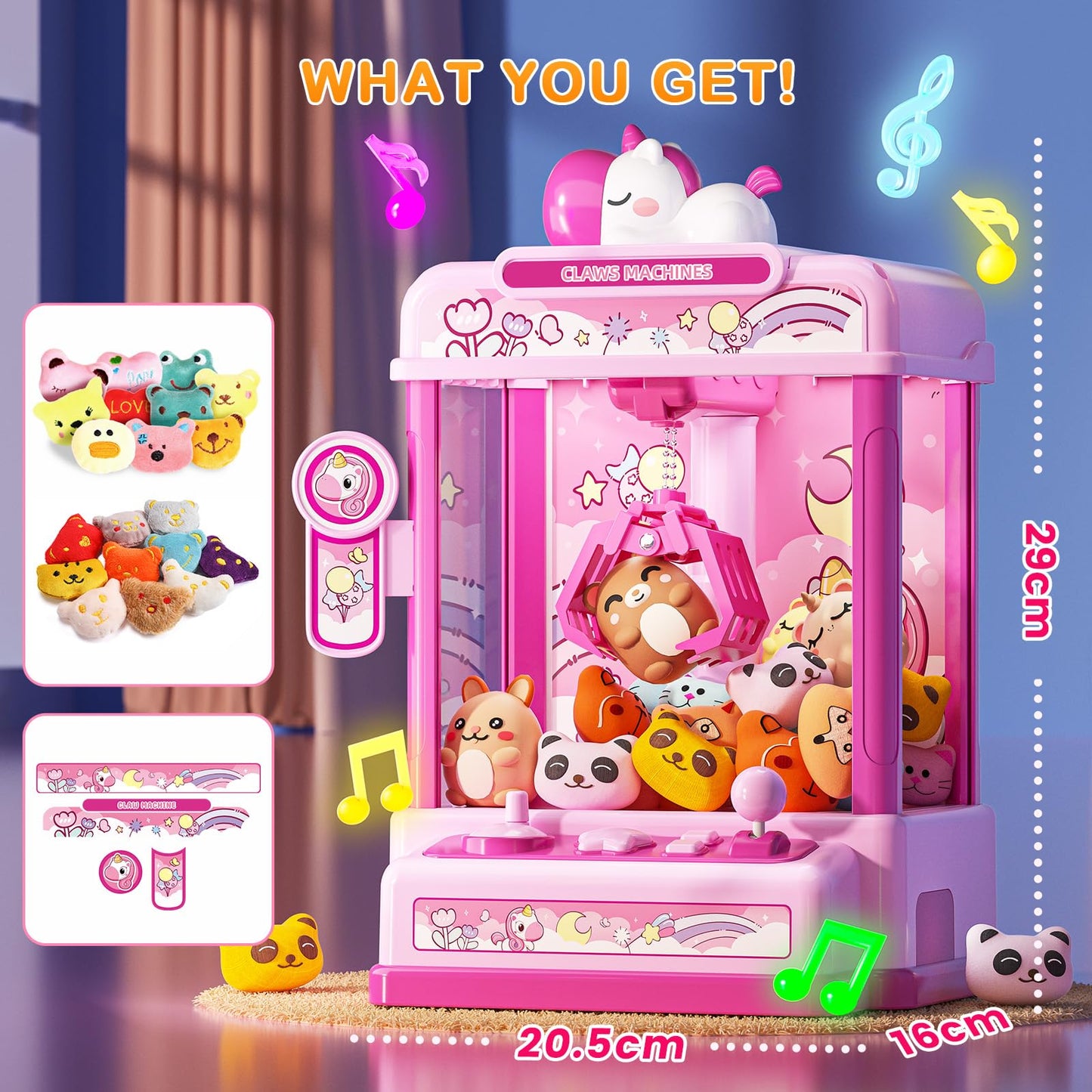 Skirfy Claws Machines for Kids 6+ | Unicorn Design Mini Arcade with 20 Plush Toys