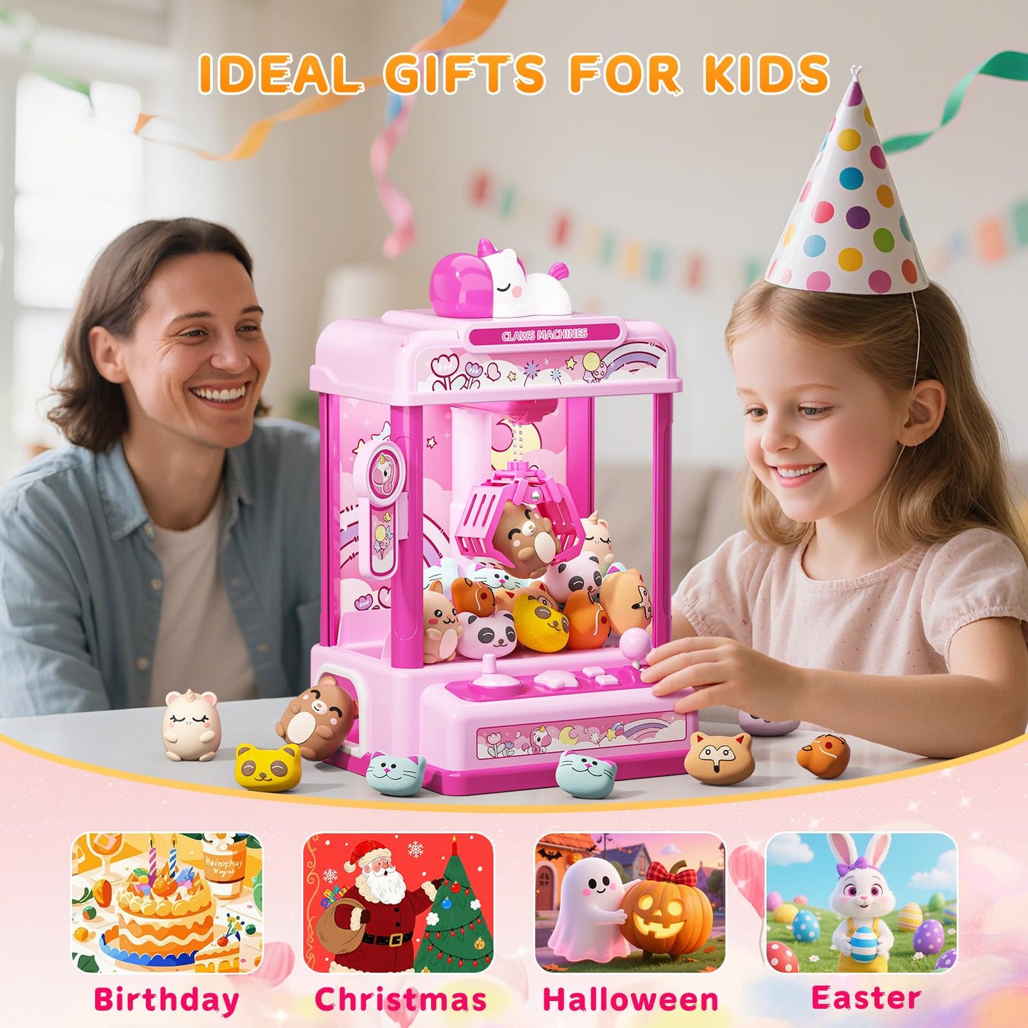 Skirfy Claws Machines for Kids 6+ | Unicorn Design Mini Arcade with 20 Plush Toys