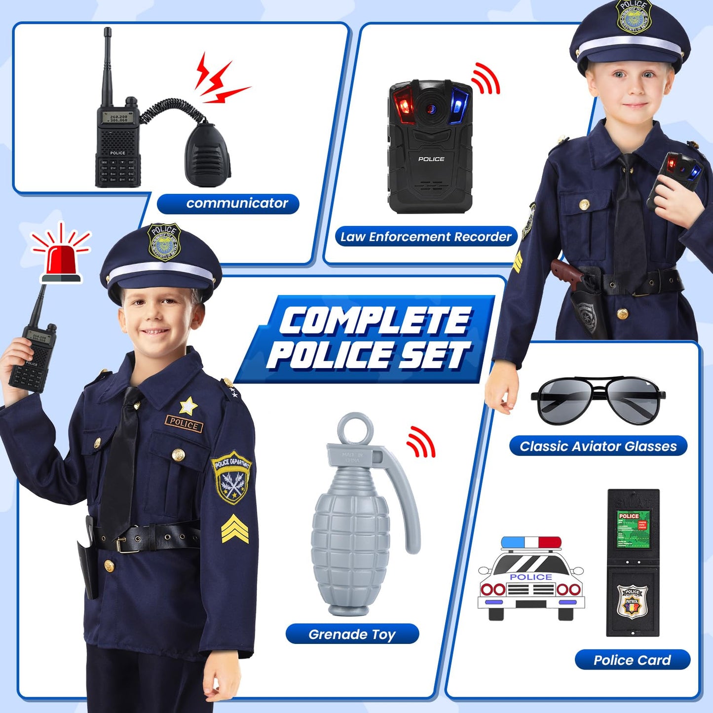 Skirfy 16PCS Kids Police Costume Set – Police Officer Dress-Up Kit