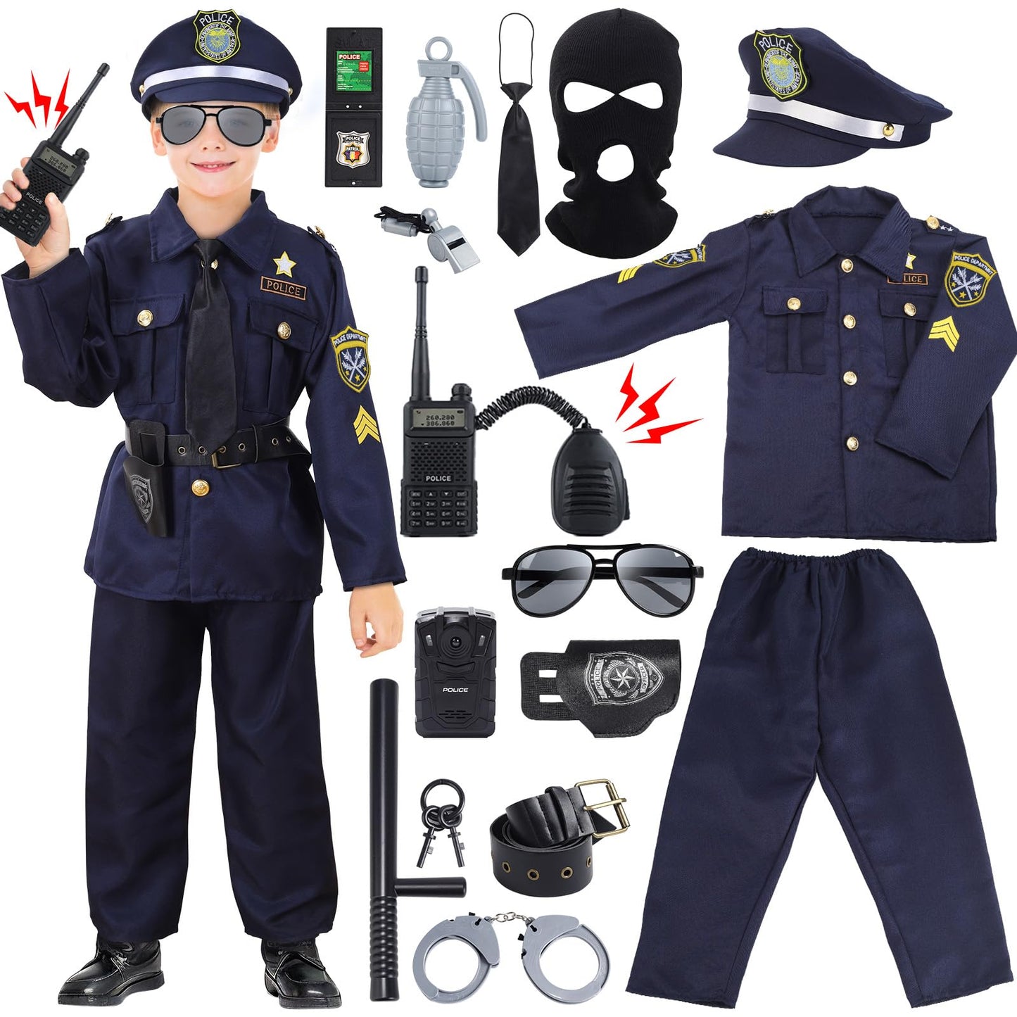 Skirfy 16PCS Kids Police Costume Set – Police Officer Dress-Up Kit