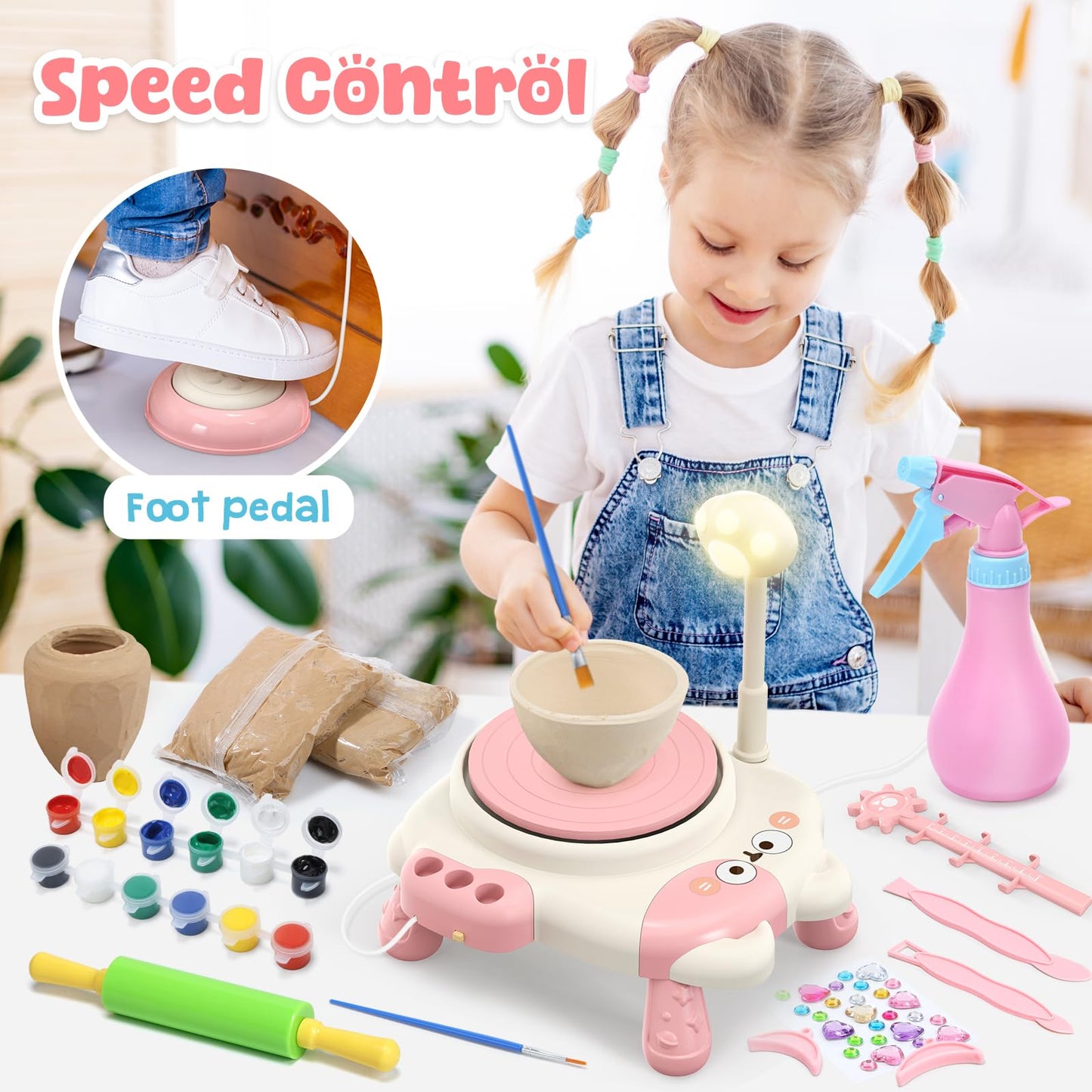 Skirfy Pottery Wheel for Kids – Beginner-Friendly, Adjustable Speed, Lighted Kit