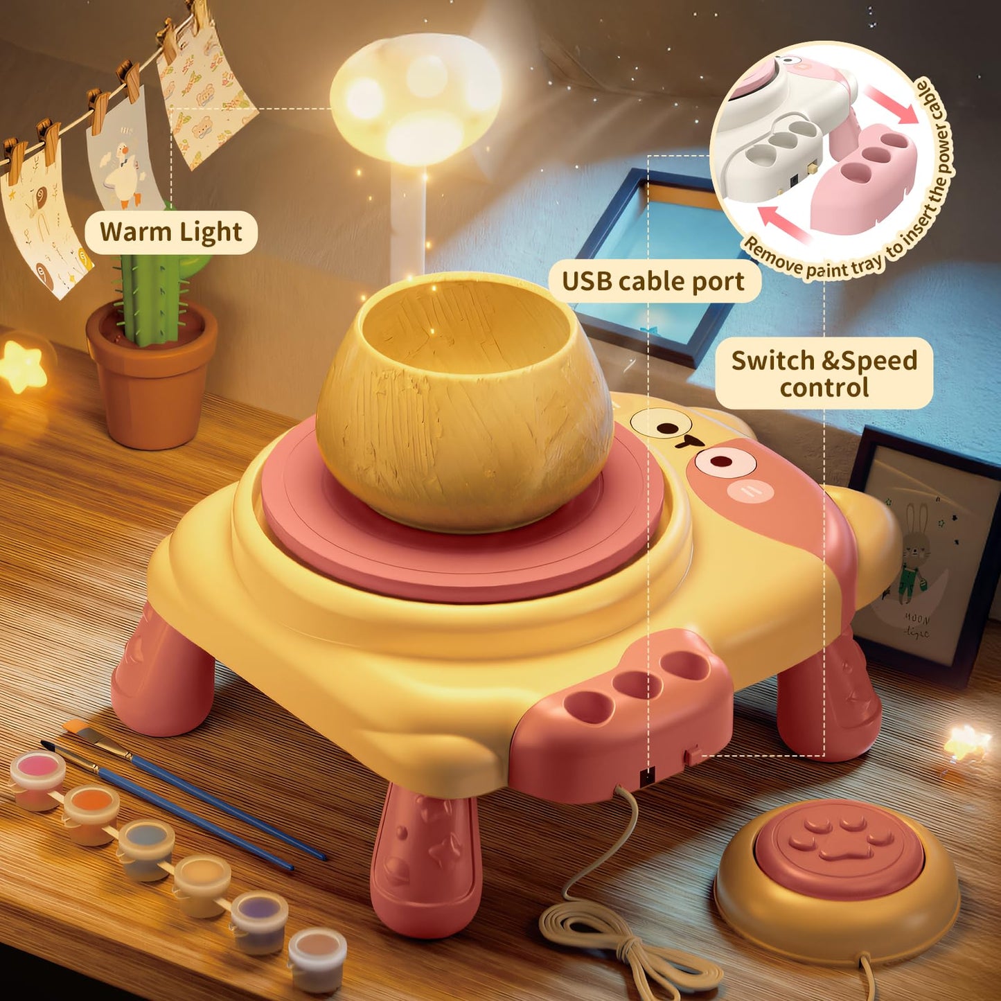 Skirfy Pottery Wheel for Kids – Beginner-Friendly, Adjustable Speed, Lighted Kit