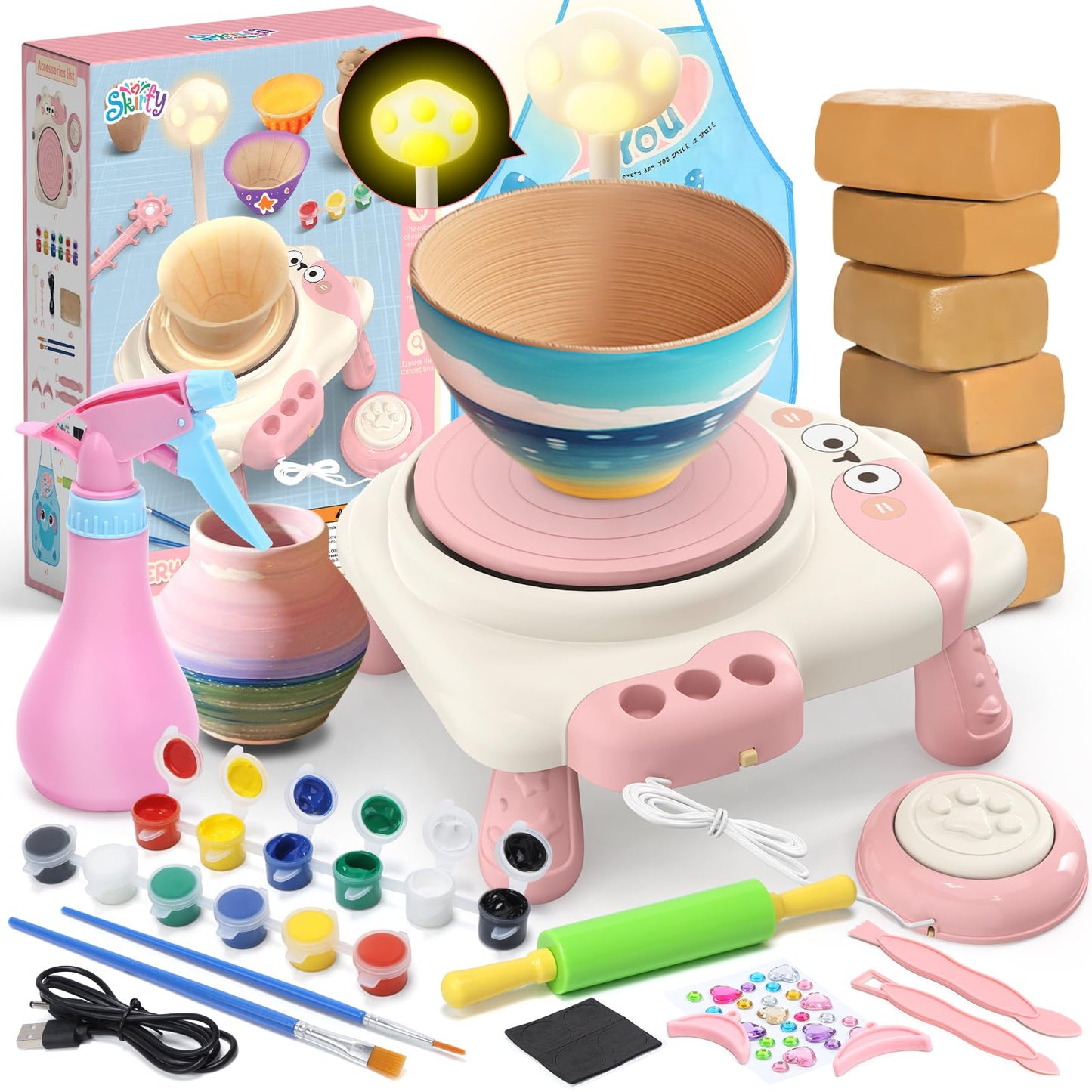 Skirfy Pottery Wheel for Kids – Beginner-Friendly, Adjustable Speed, Lighted Kit