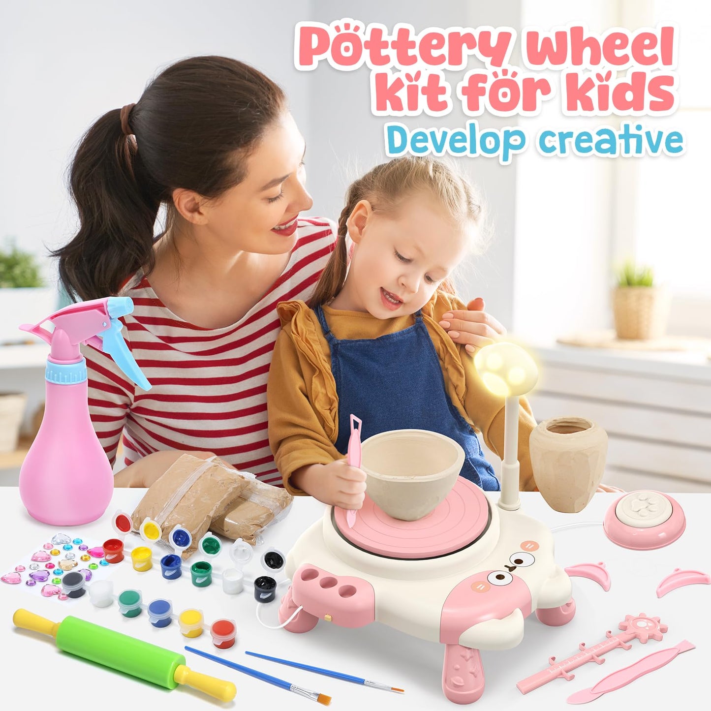 Skirfy Pottery Wheel for Kids – Beginner-Friendly, Adjustable Speed, Lighted Kit