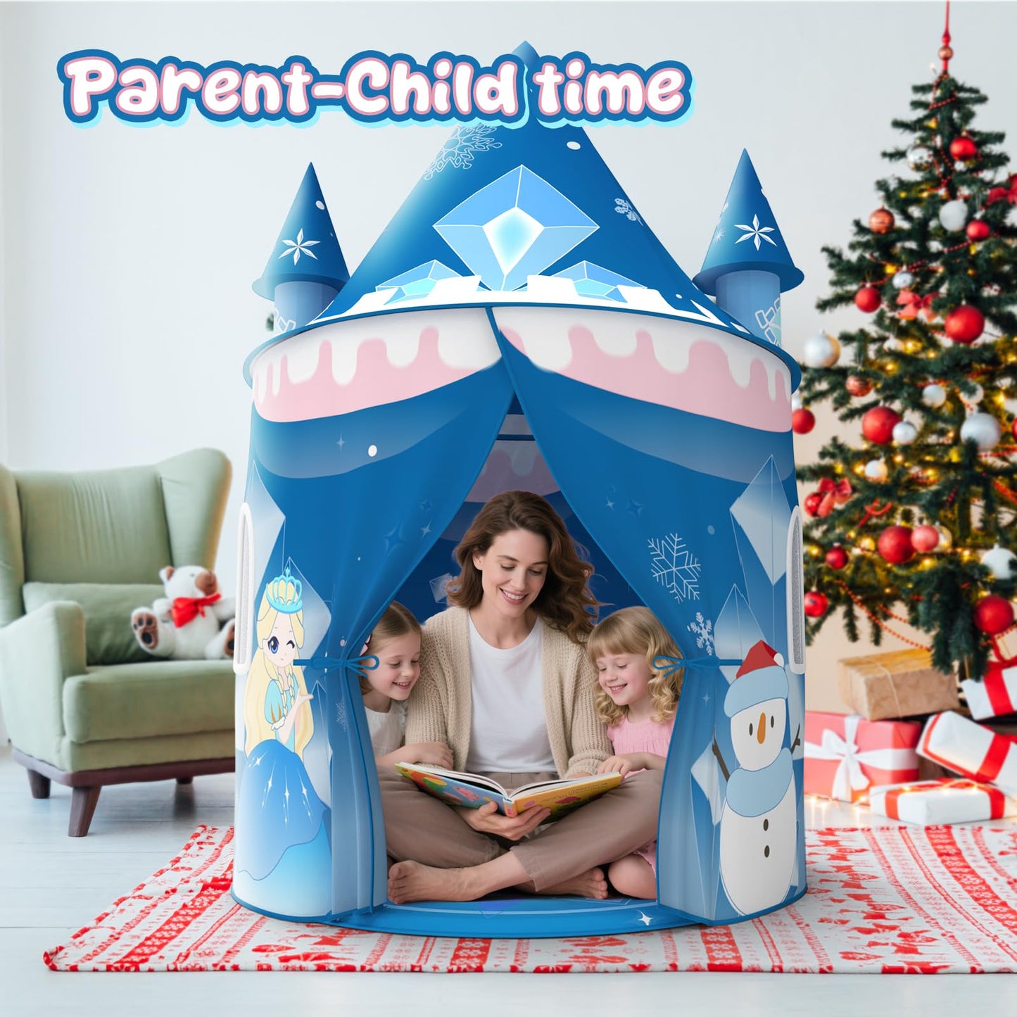 Skirfy Princess Play Tent - Frozen Ice Castle for Girls 3+ | Indoor & Outdoor Toy, 64.2 x 41.3 x 41.3 in
