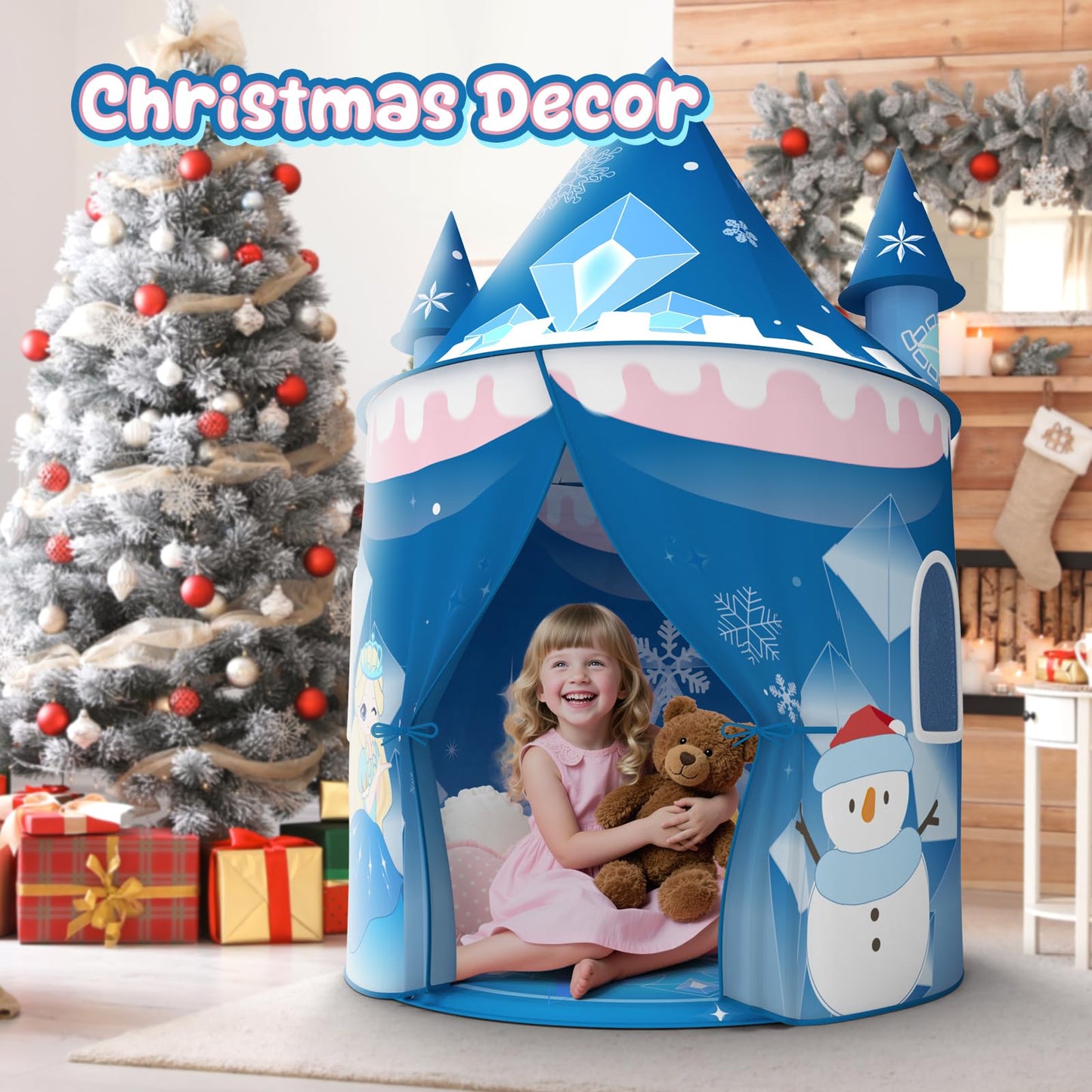 Skirfy Princess Play Tent - Frozen Ice Castle for Girls 3+ | Indoor & Outdoor Toy, 64.2 x 41.3 x 41.3 in