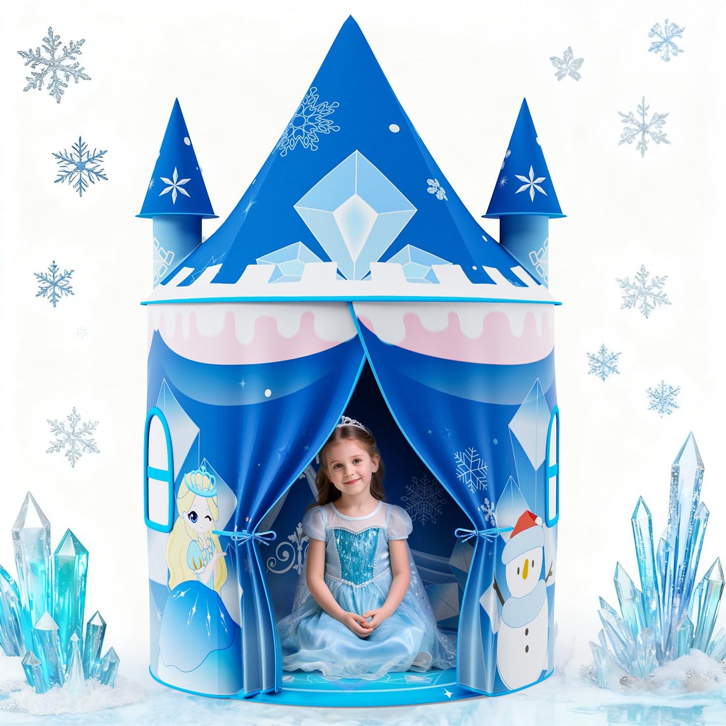 Skirfy Princess Play Tent - Frozen Ice Castle for Girls 3+ | Indoor & Outdoor Toy, 64.2 x 41.3 x 41.3 in