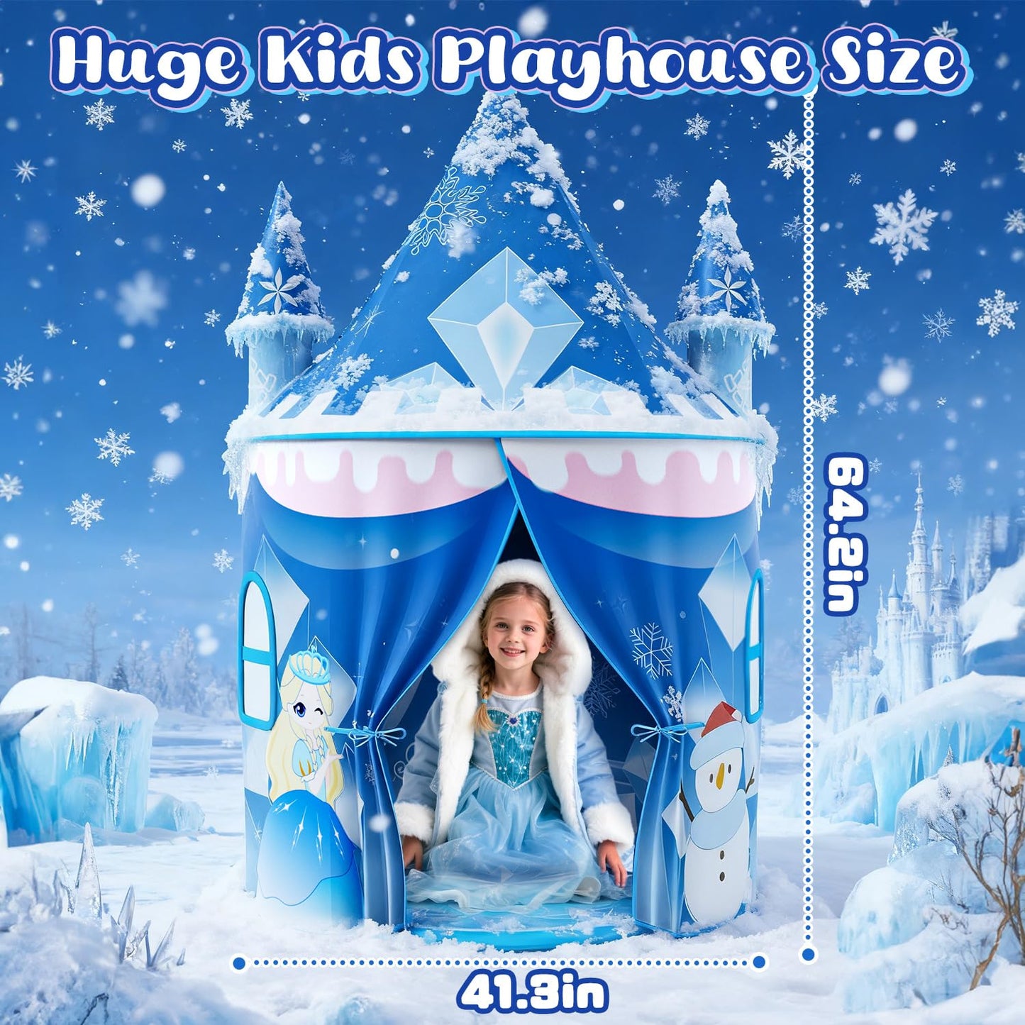 Skirfy Princess Play Tent - Frozen Ice Castle for Girls 3+ | Indoor & Outdoor Toy, 64.2 x 41.3 x 41.3 in