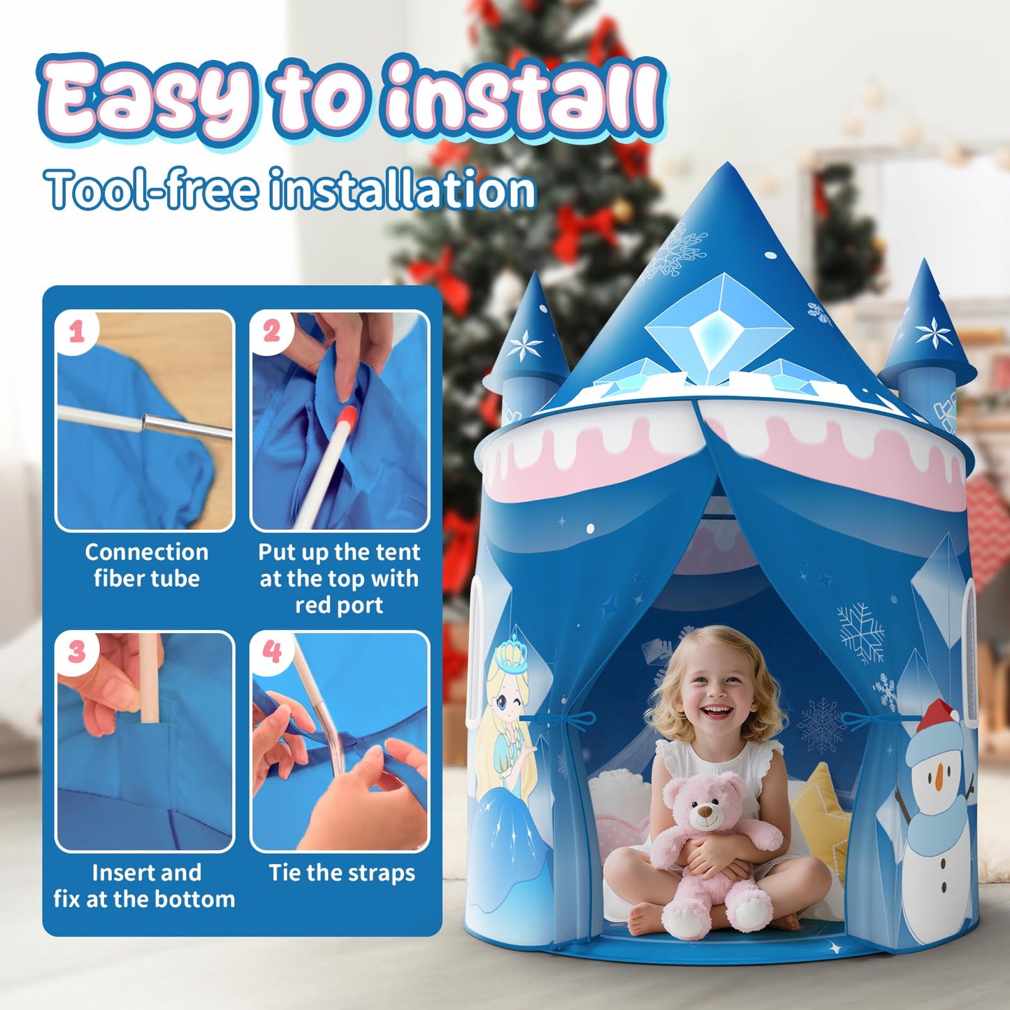 Skirfy Princess Play Tent - Frozen Ice Castle for Girls 3+ | Indoor & Outdoor Toy, 64.2 x 41.3 x 41.3 in
