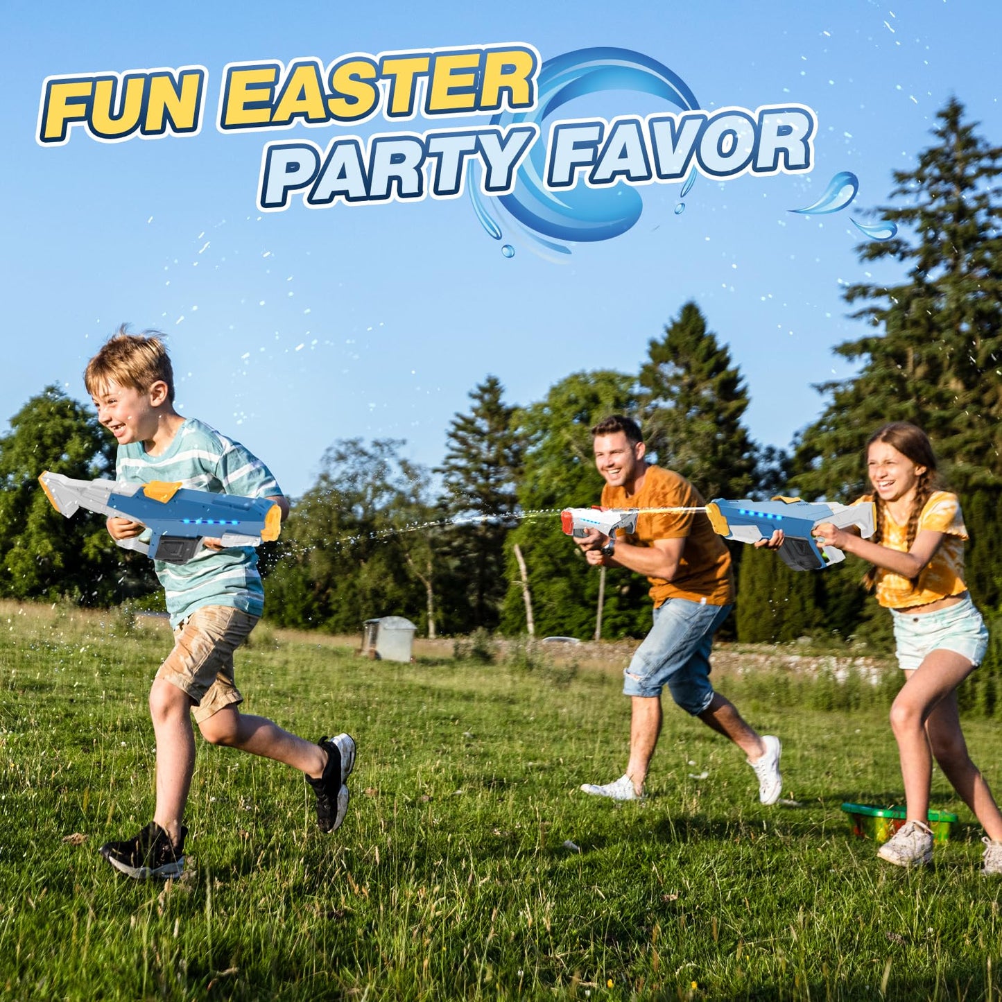 Skirfy Electric Water Gun for Adults & Kids – 32 ft Range, Automatic Suction, Light Effects (Blue)