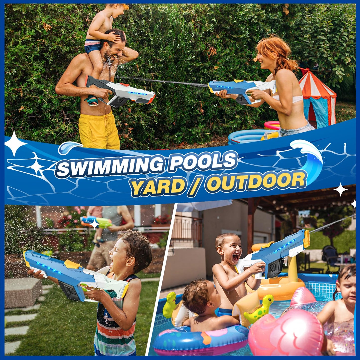 Skirfy Electric Water Gun for Adults & Kids – 32 ft Range, Automatic Suction, Light Effects (Blue)