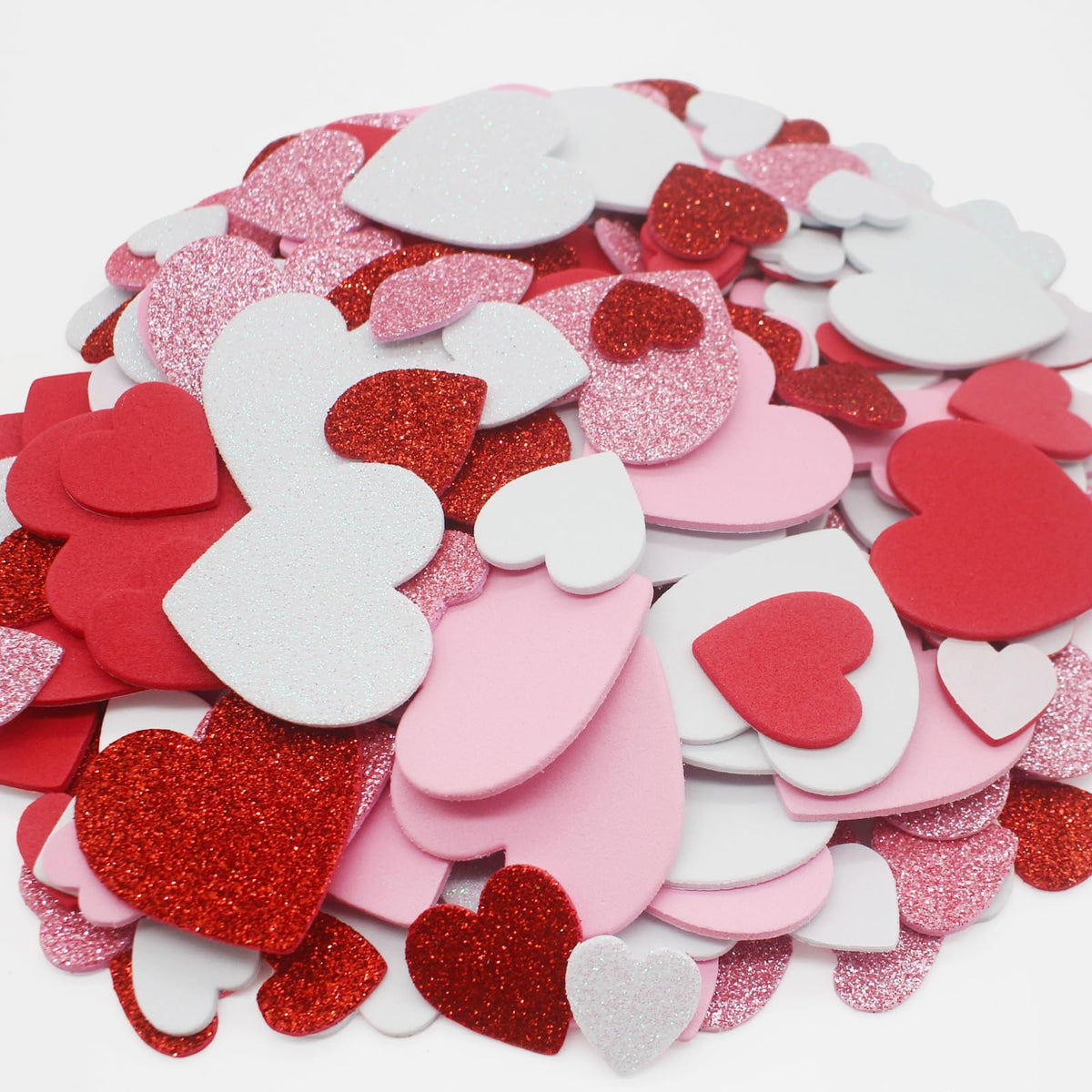 SKIUEMI 240 Heart Stickers – Self-Adhesive EVA Hearts in Red, Pink & White