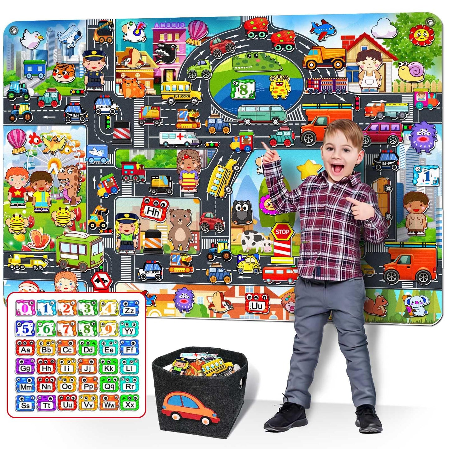 SKOLESK 200 PCS Felt Board Story Set — City Car Traffic Theme, 40x28 in Teaching Wall Kit