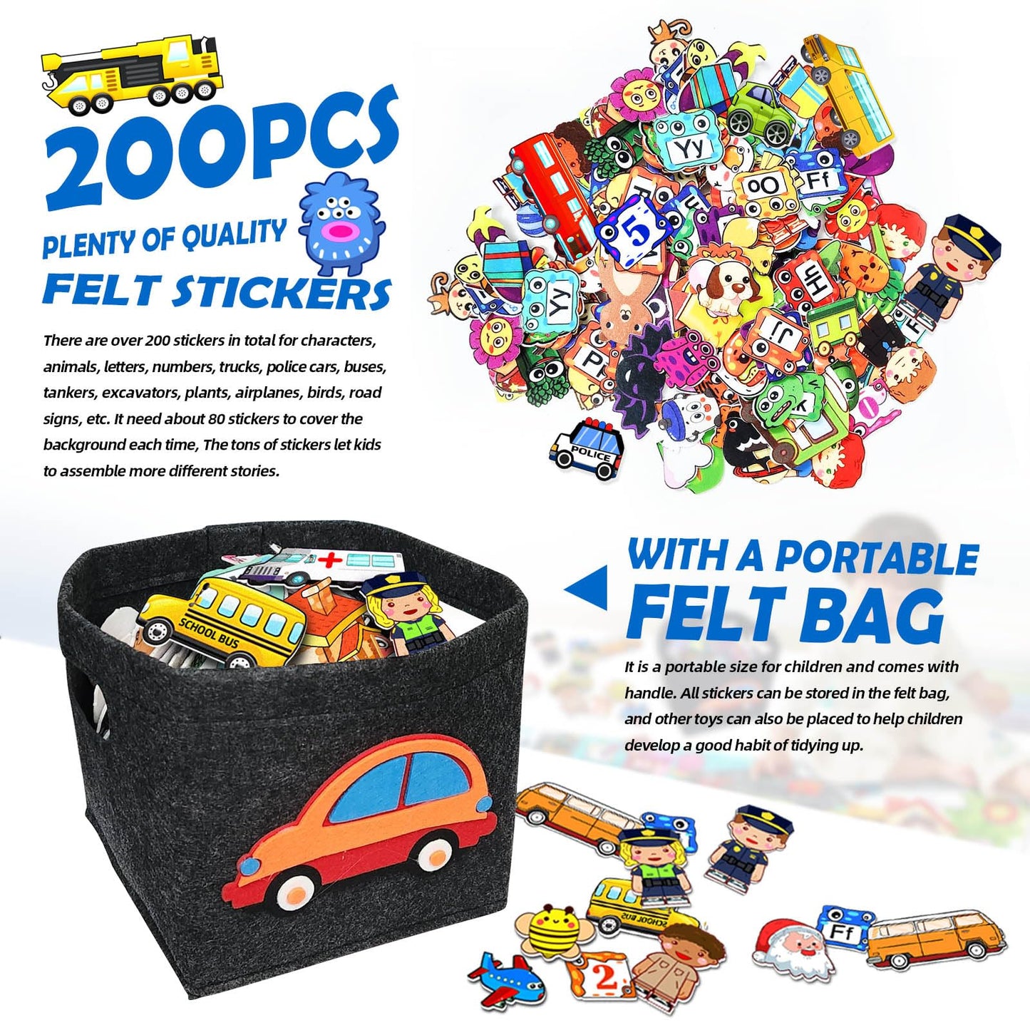 SKOLESK 200 PCS Felt Board Story Set — City Car Traffic Theme, 40x28 in Teaching Wall Kit