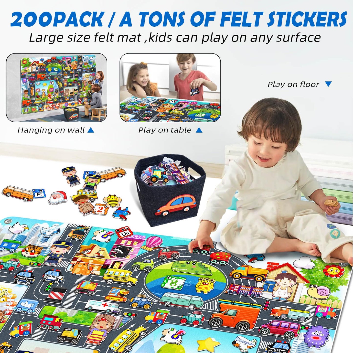 SKOLESK 200 PCS Felt Board Story Set — City Car Traffic Theme, 40x28 in Teaching Wall Kit