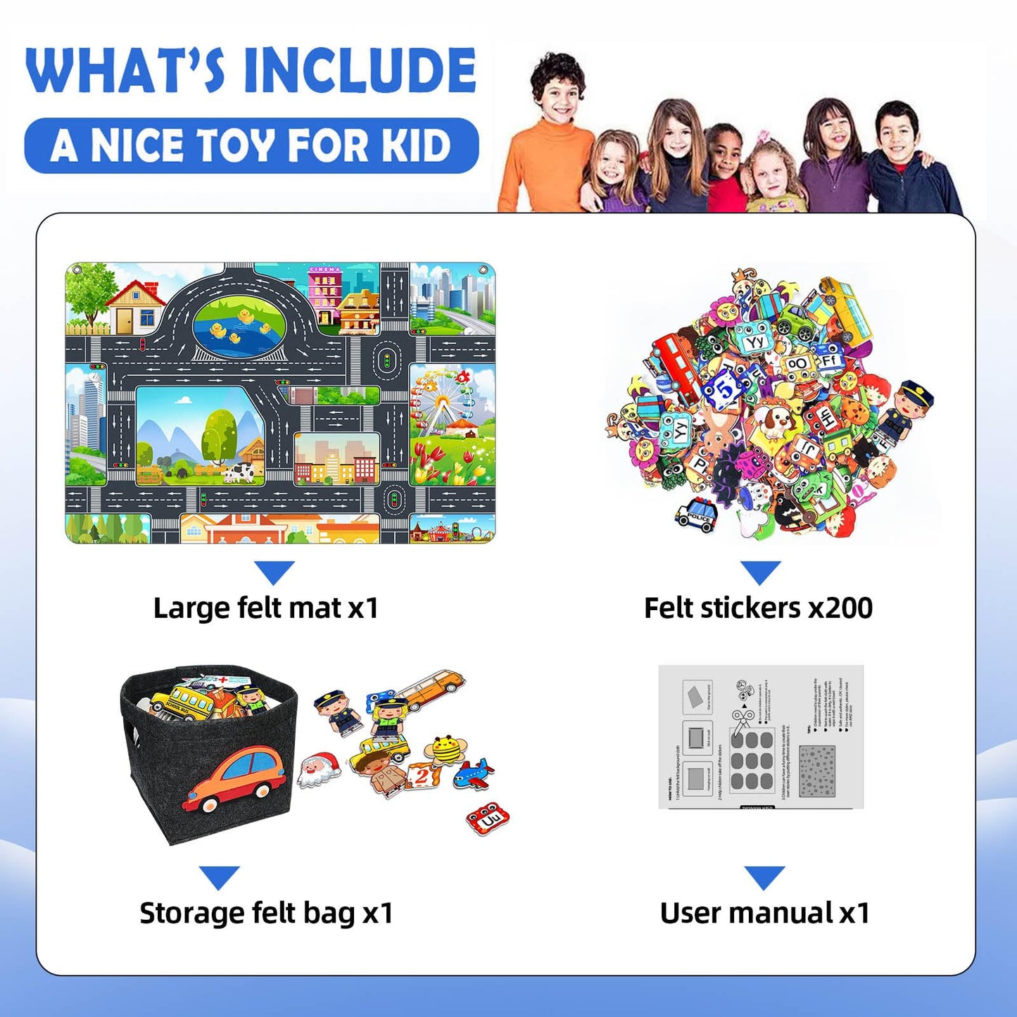 SKOLESK 200 PCS Felt Board Story Set — City Car Traffic Theme, 40x28 in Teaching Wall Kit