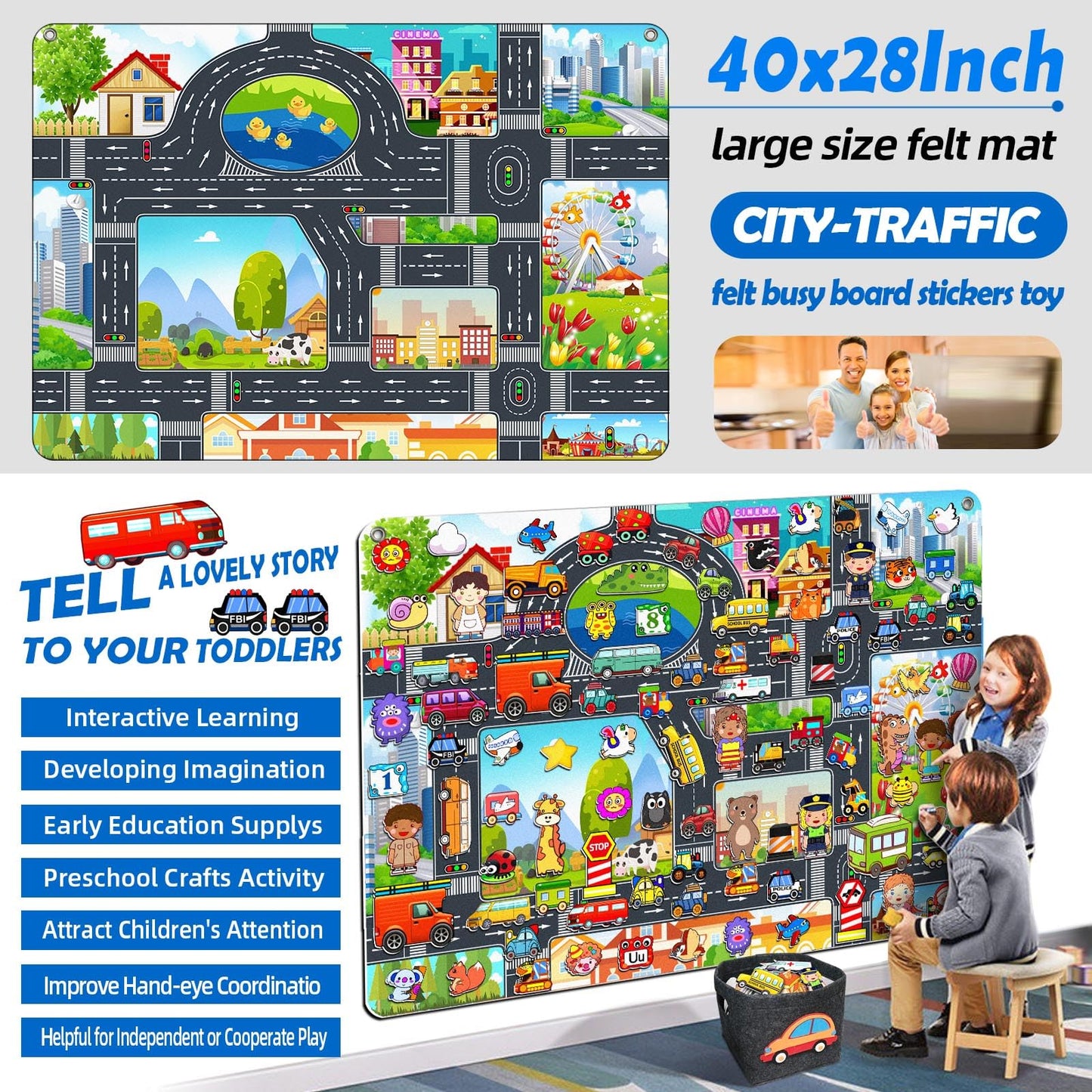 SKOLESK 200 PCS Felt Board Story Set — City Car Traffic Theme, 40x28 in Teaching Wall Kit