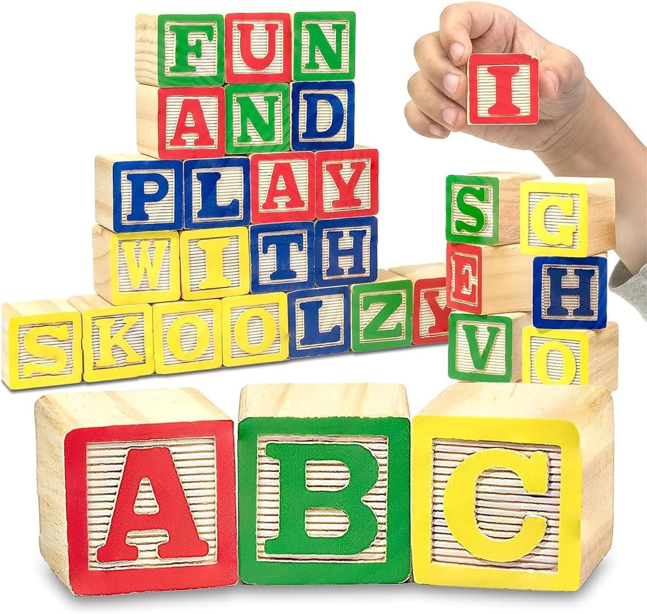 Skoolzy 30 PCS Baby Blocks – Wooden Alphabet Blocks for Toddlers 2–5 | Learning & Building Toys