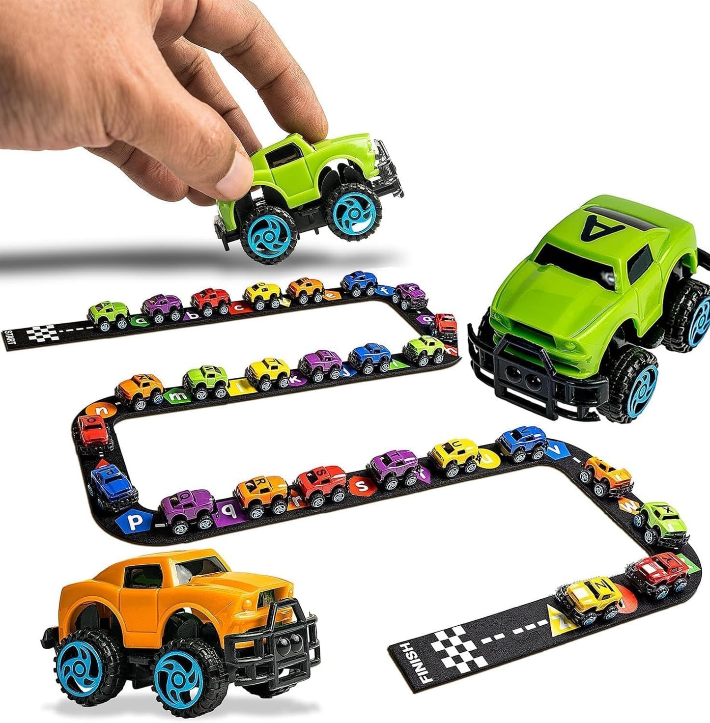 Skoolzy 36-Piece Alphabet Cars with Felt Track – ABC Learning Toys for Preschoolers