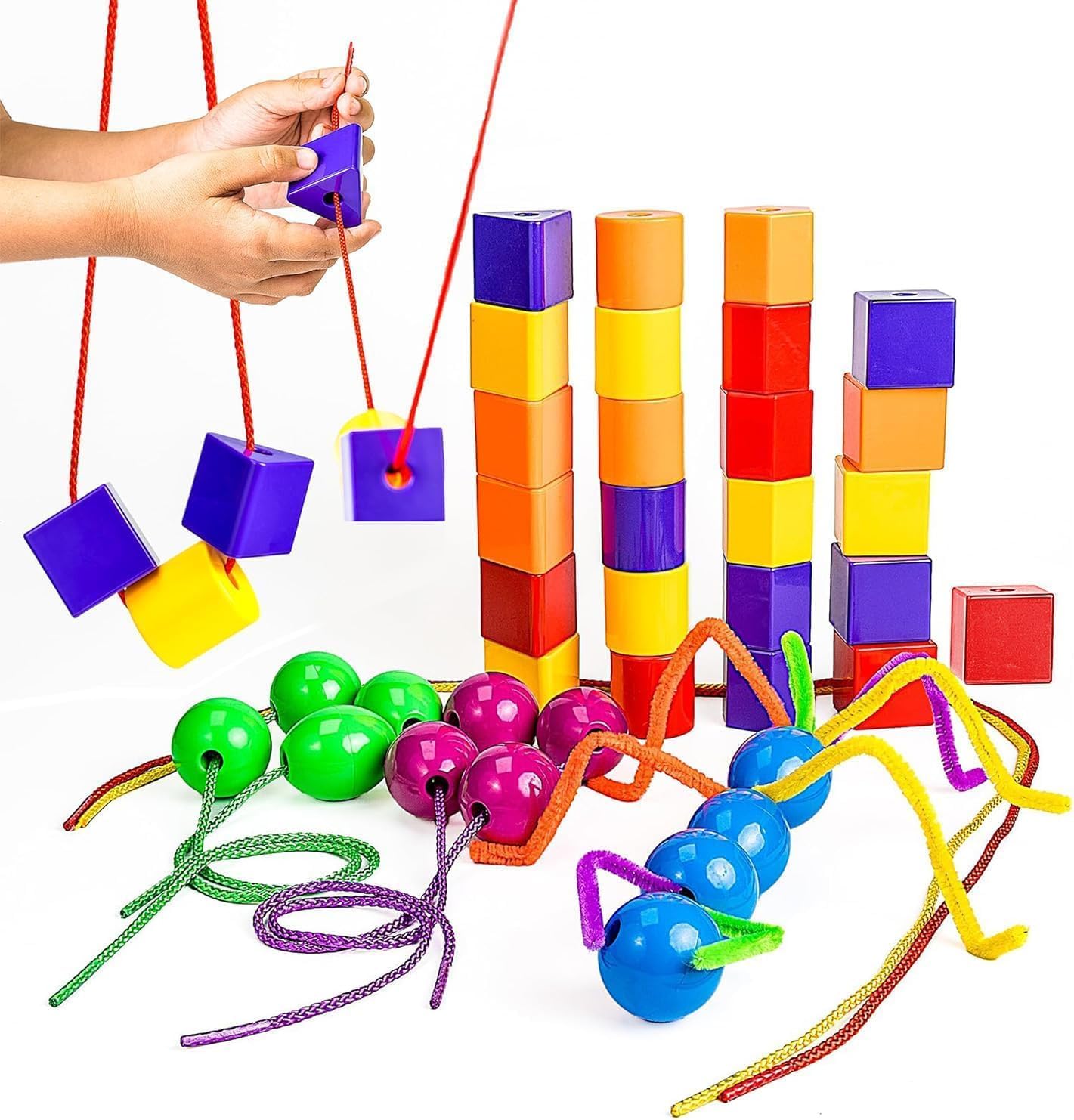 Skoolzy 46 Pcs Lacing Beads — Large Beads for Preschool Learning & Fine Motor Skills