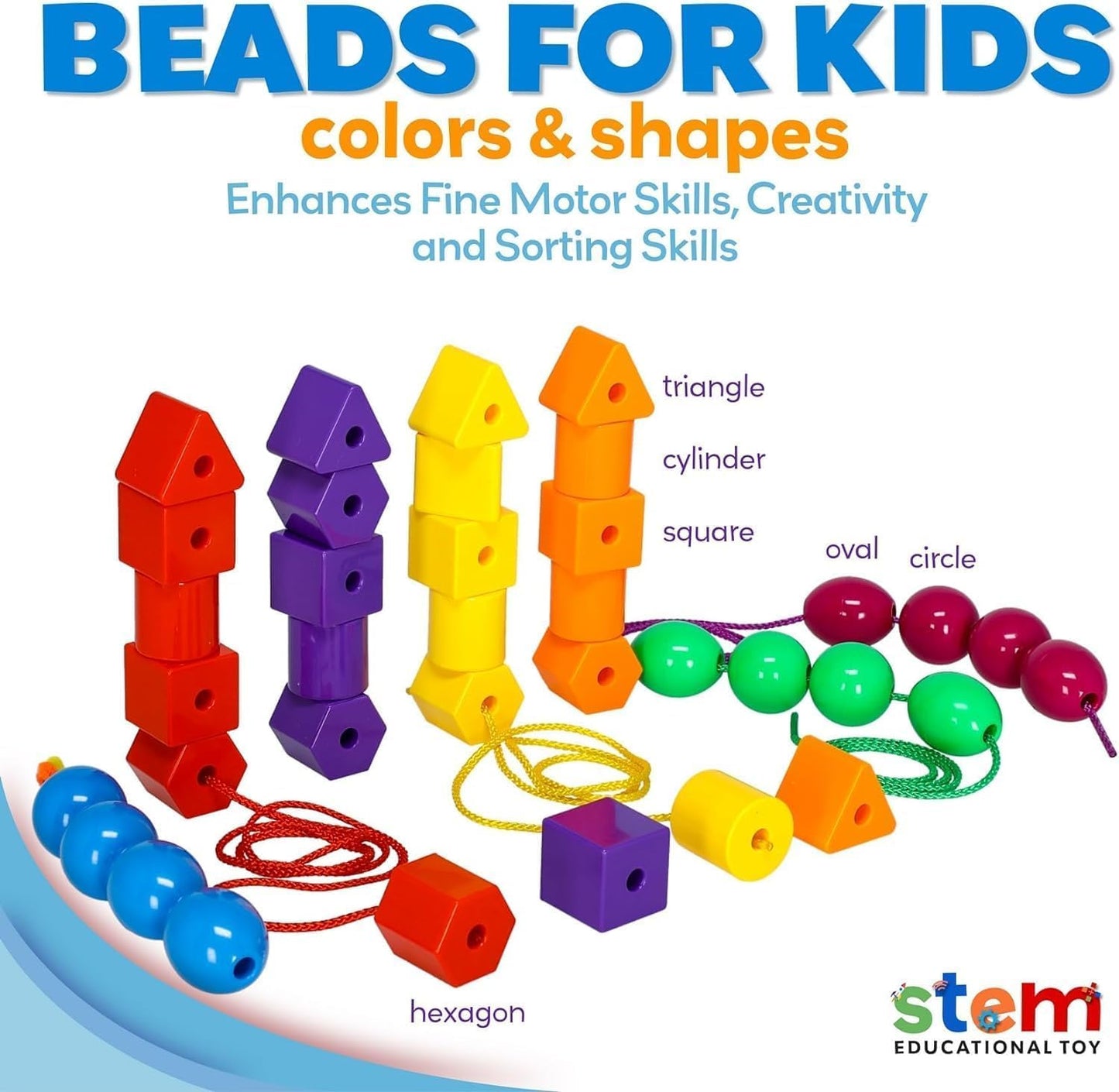 Skoolzy 46 Pcs Lacing Beads — Large Beads for Preschool Learning & Fine Motor Skills
