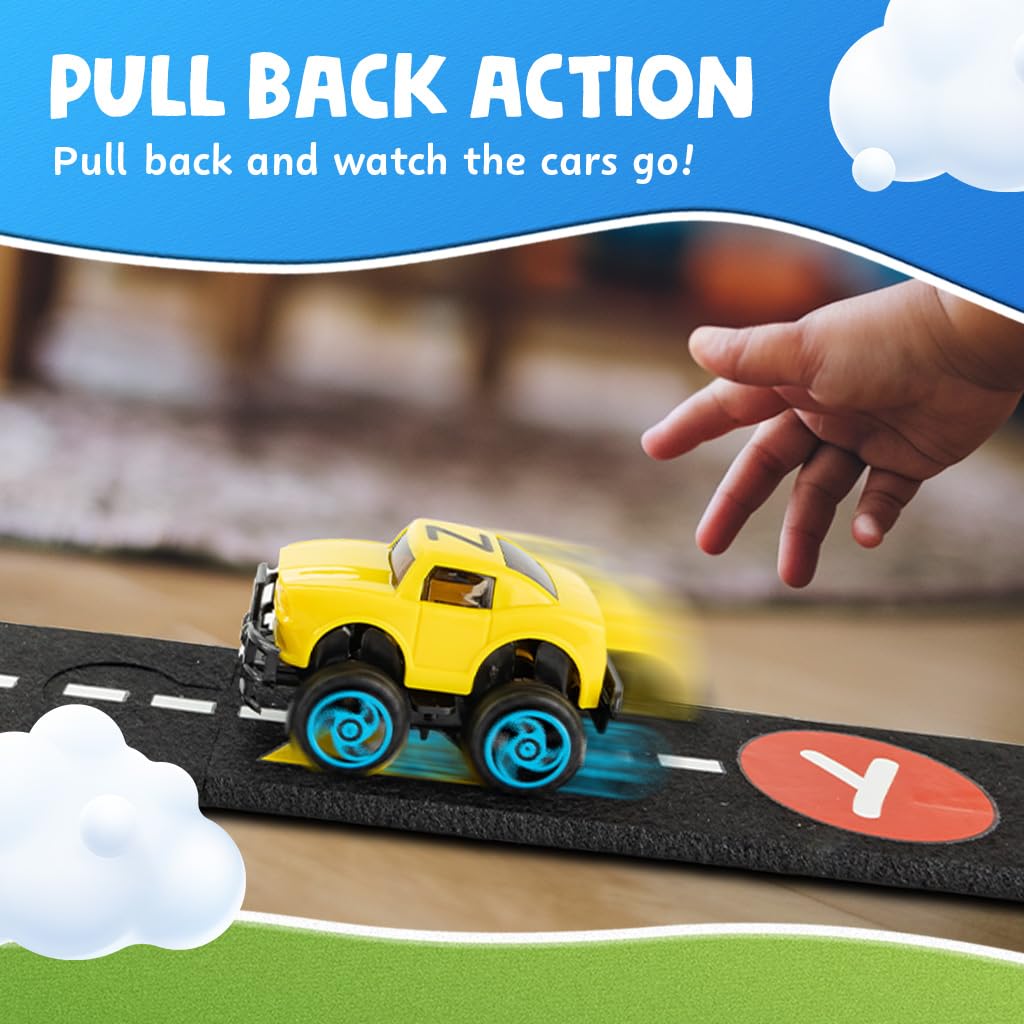 Skoolzy 36-Piece Alphabet Cars with Felt Track – ABC Learning Toys for Preschoolers