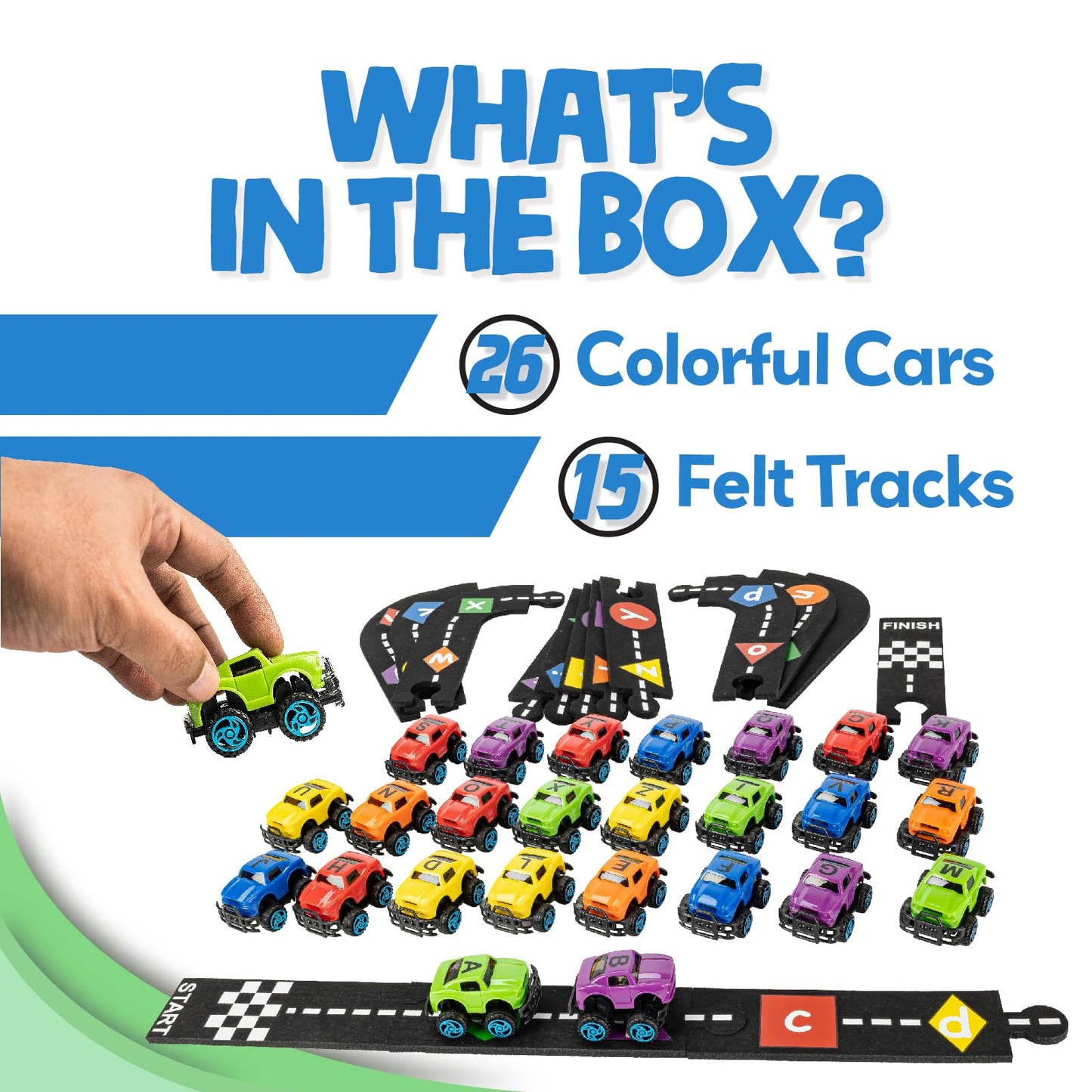 Skoolzy 36-Piece Alphabet Cars with Felt Track – ABC Learning Toys for Preschoolers