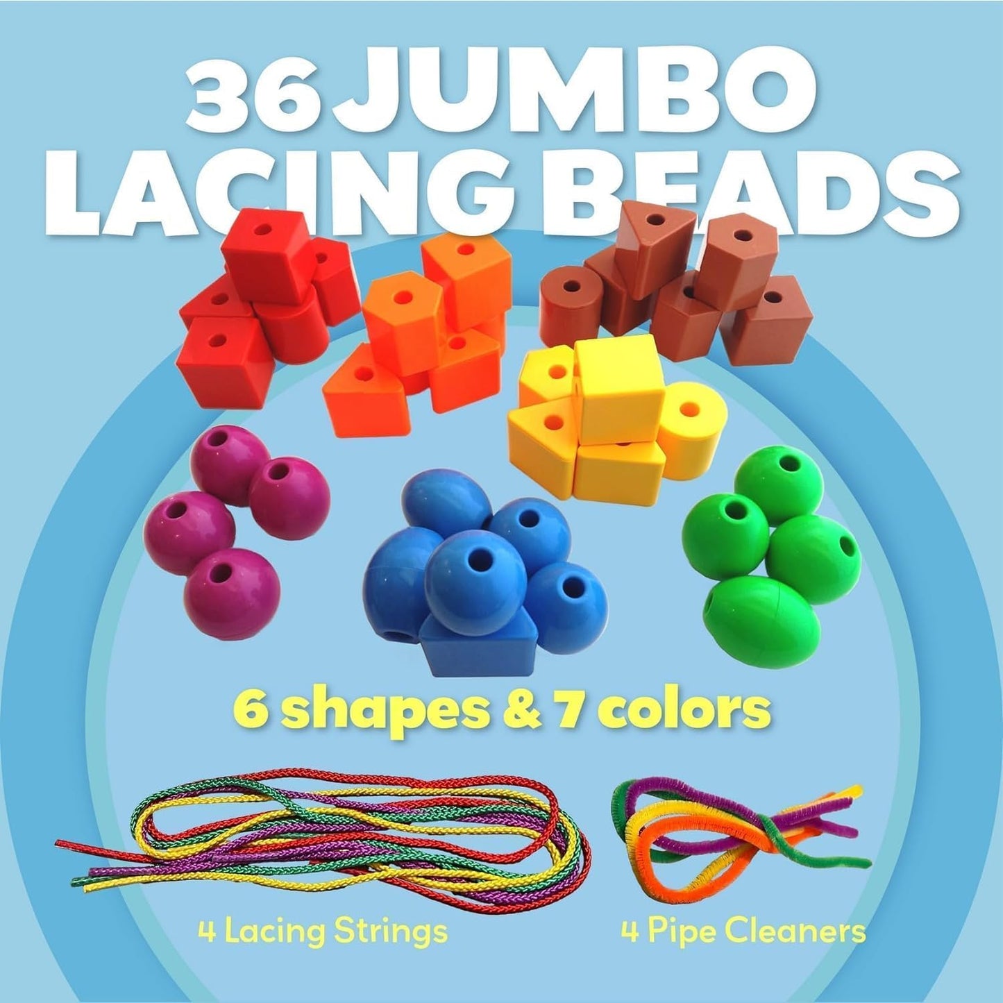 Skoolzy 46 Pcs Lacing Beads — Large Beads for Preschool Learning & Fine Motor Skills