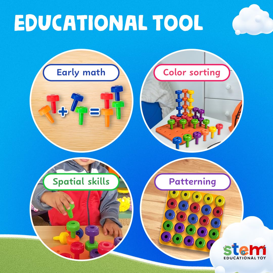 Skoolzy Peg Board Set – Montessori Toys for 2 Year Olds | 33 Pc