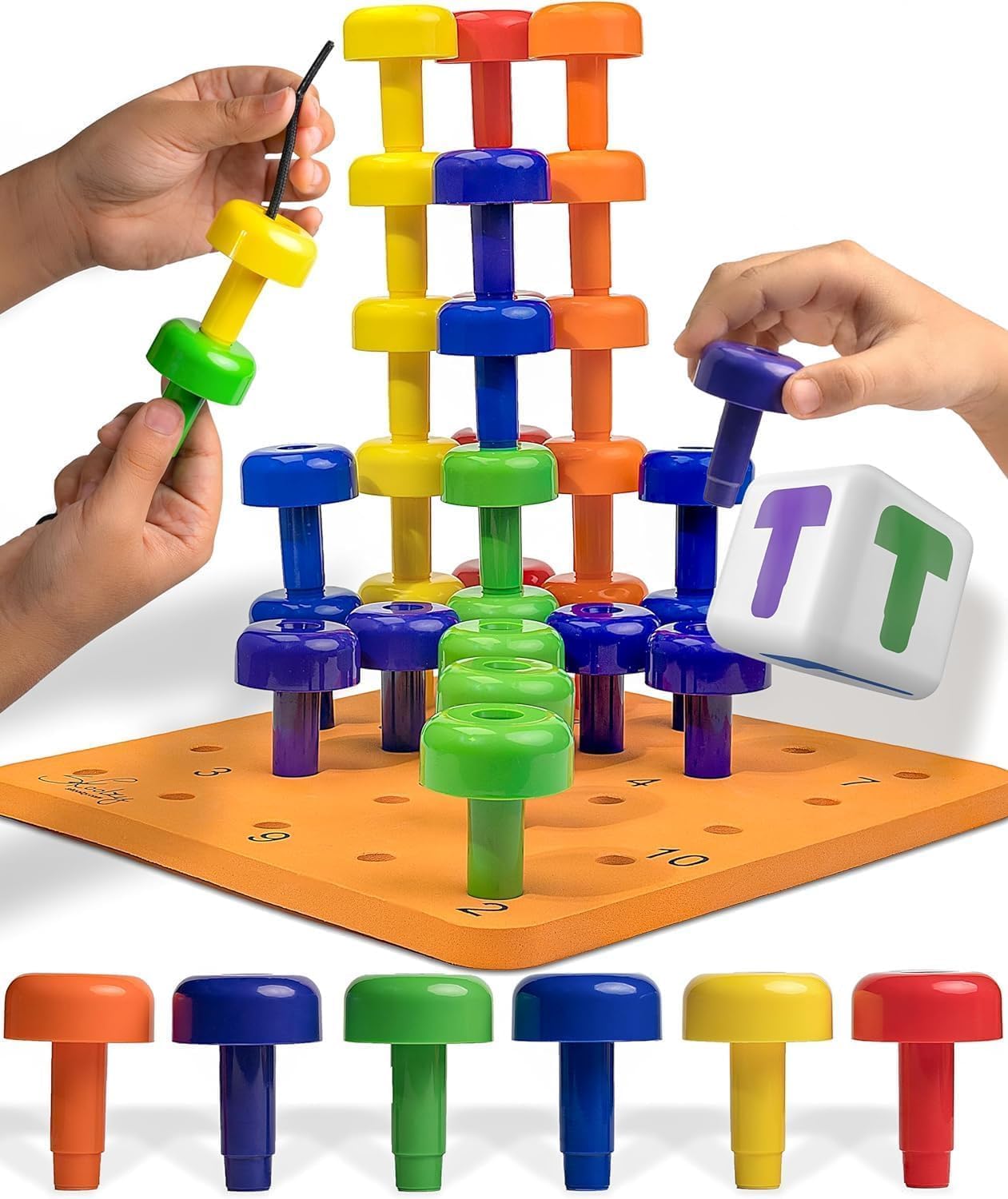 Skoolzy Peg Board Set - Montessori Toys for 2 Year Olds | 33-Pc Peg Board, Dice, Lacing String & Storage Bag