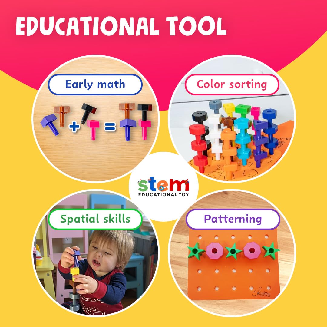 Skoolzy Peg Board Set – Montessori Toys for Toddlers, 38-Piece Plastic Peg Board with Shapes & Storage Bag