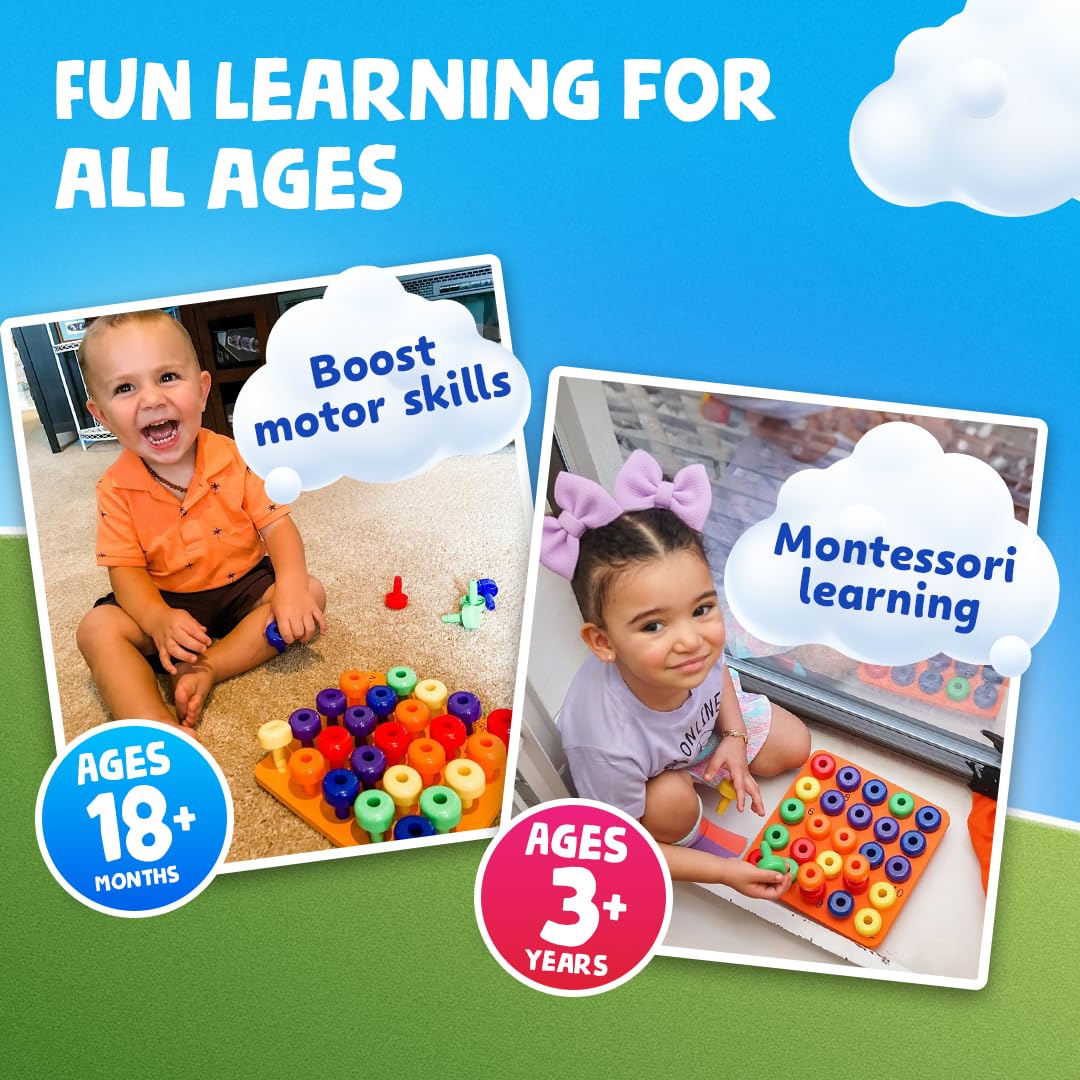 Skoolzy Peg Board Set – Montessori Toys for 2 Year Olds | 33 Pc