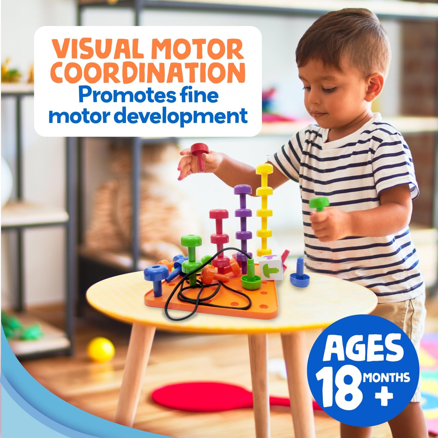 Skoolzy Peg Board Set – Montessori Toys for 2 Year Olds | 33 Pc