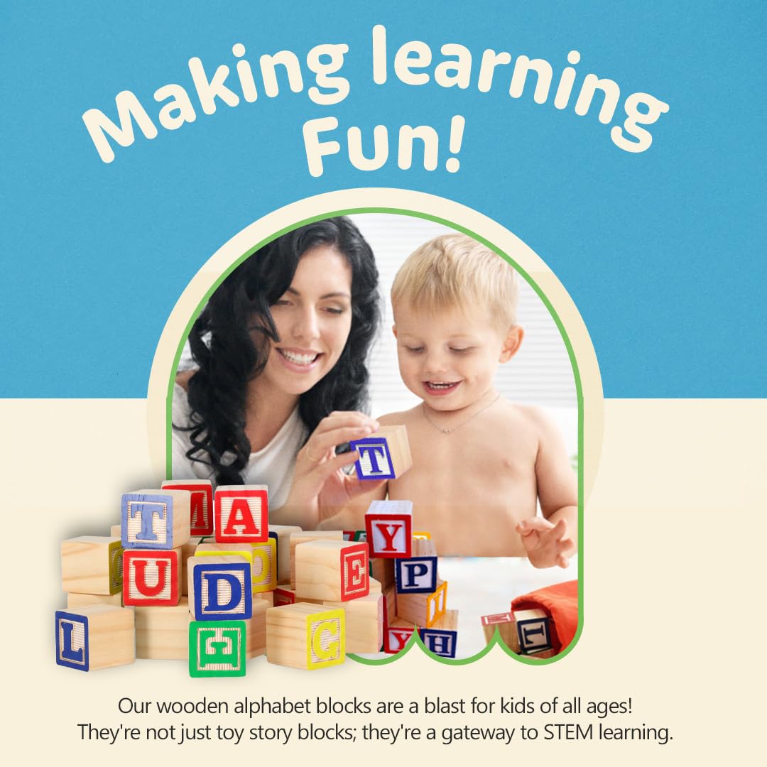 Skoolzy 30 PCS Baby Blocks – Wooden Alphabet Blocks for Toddlers 2–5 | Learning & Building Toys