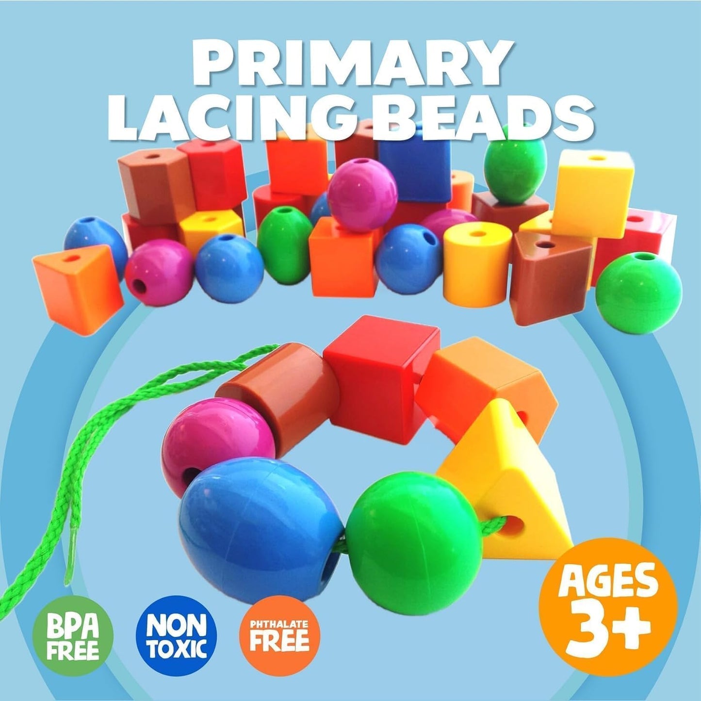Skoolzy 46 Pcs Lacing Beads — Large Beads for Preschool Learning & Fine Motor Skills