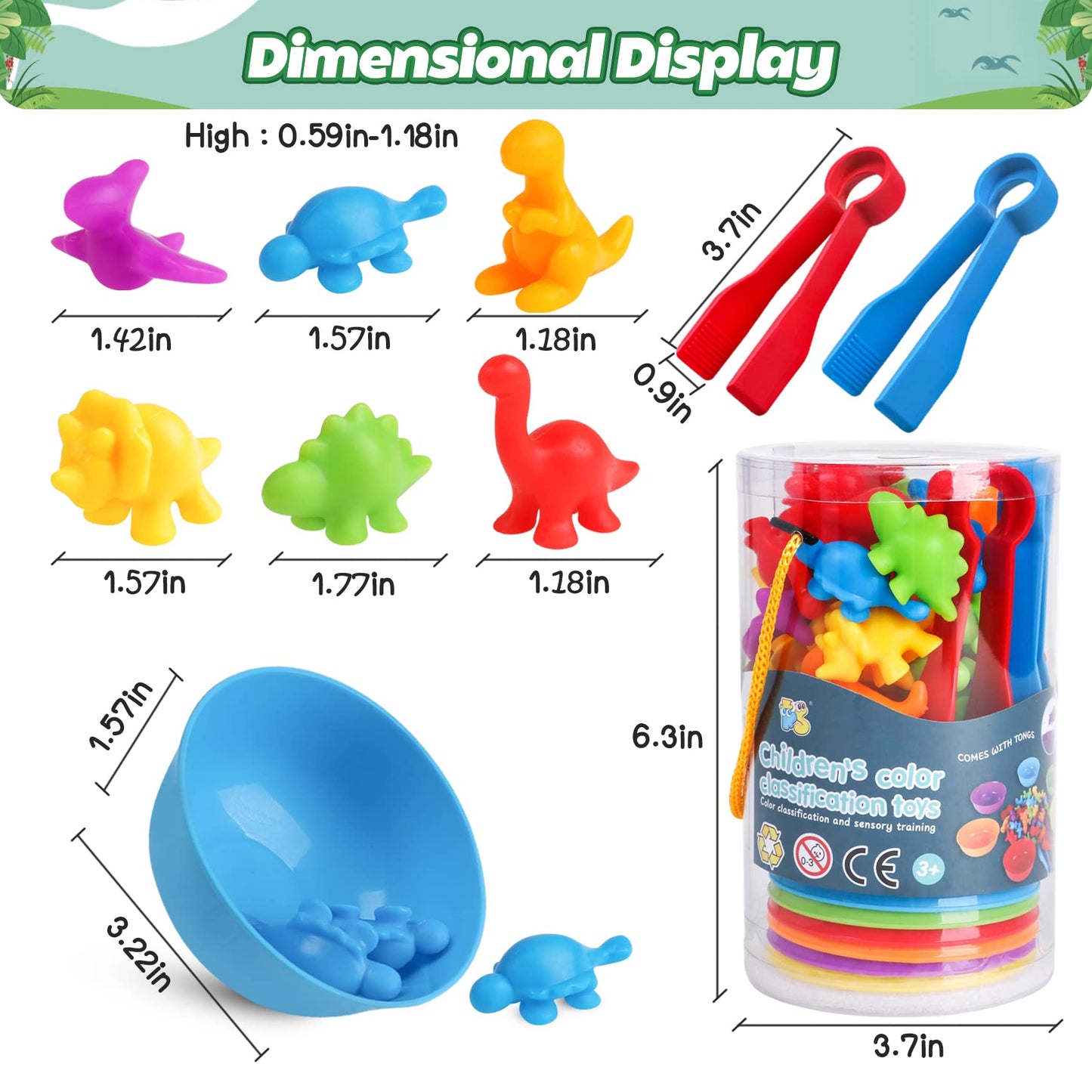 Skrtuan Counting Dinosaur Matching Toys with Sorting Bowls – Montessori Preschool Learning