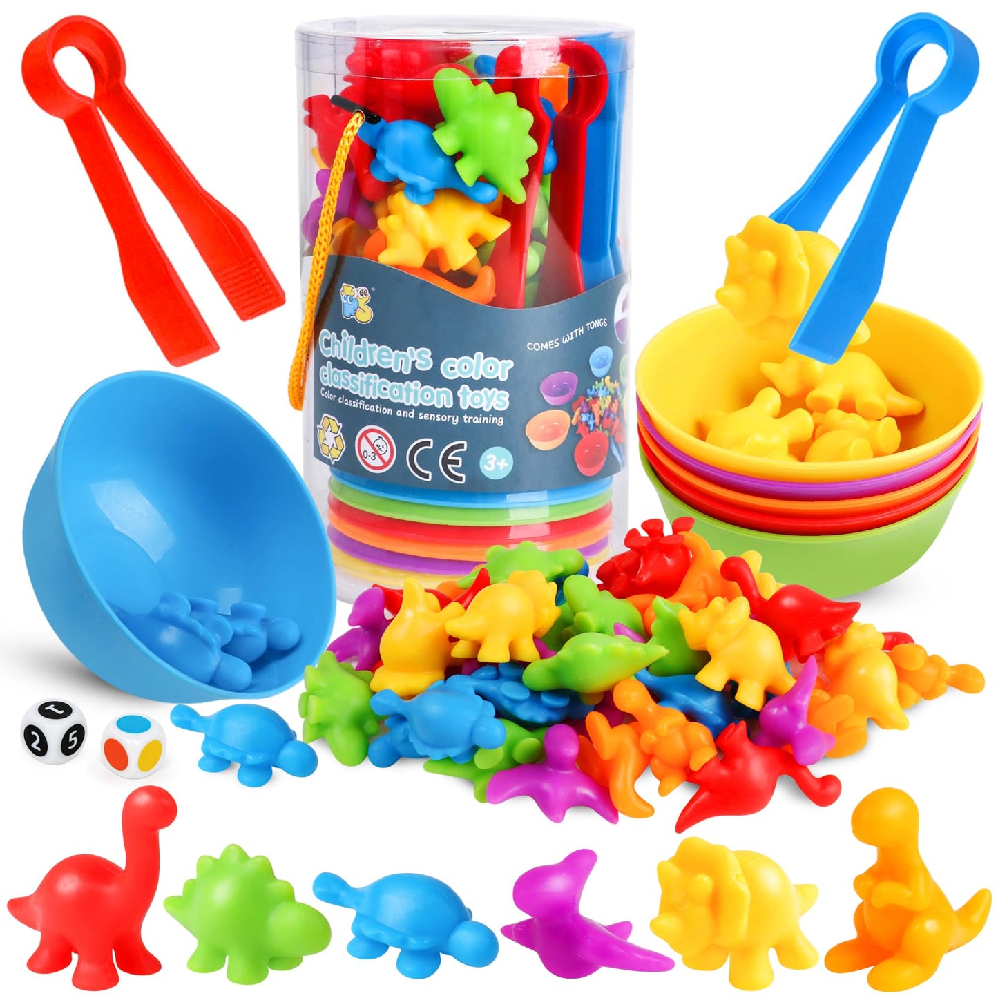 Skrtuan Counting Dinosaur Matching Toys with Sorting Bowls – Montessori Preschool Learning