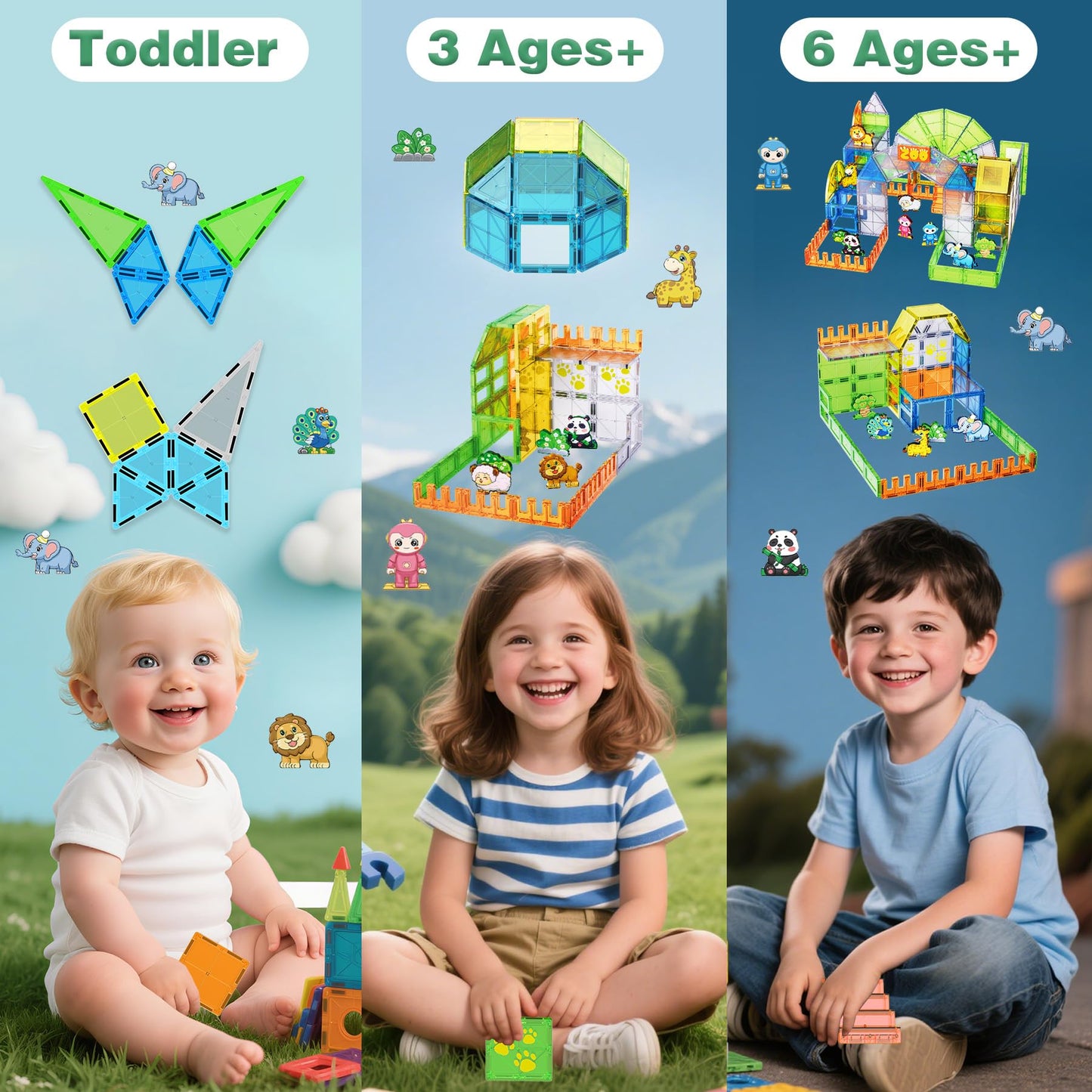SKTMYY Magnetic Zoo Tiles – 120-Piece STEM Building Set for Kids 3+
